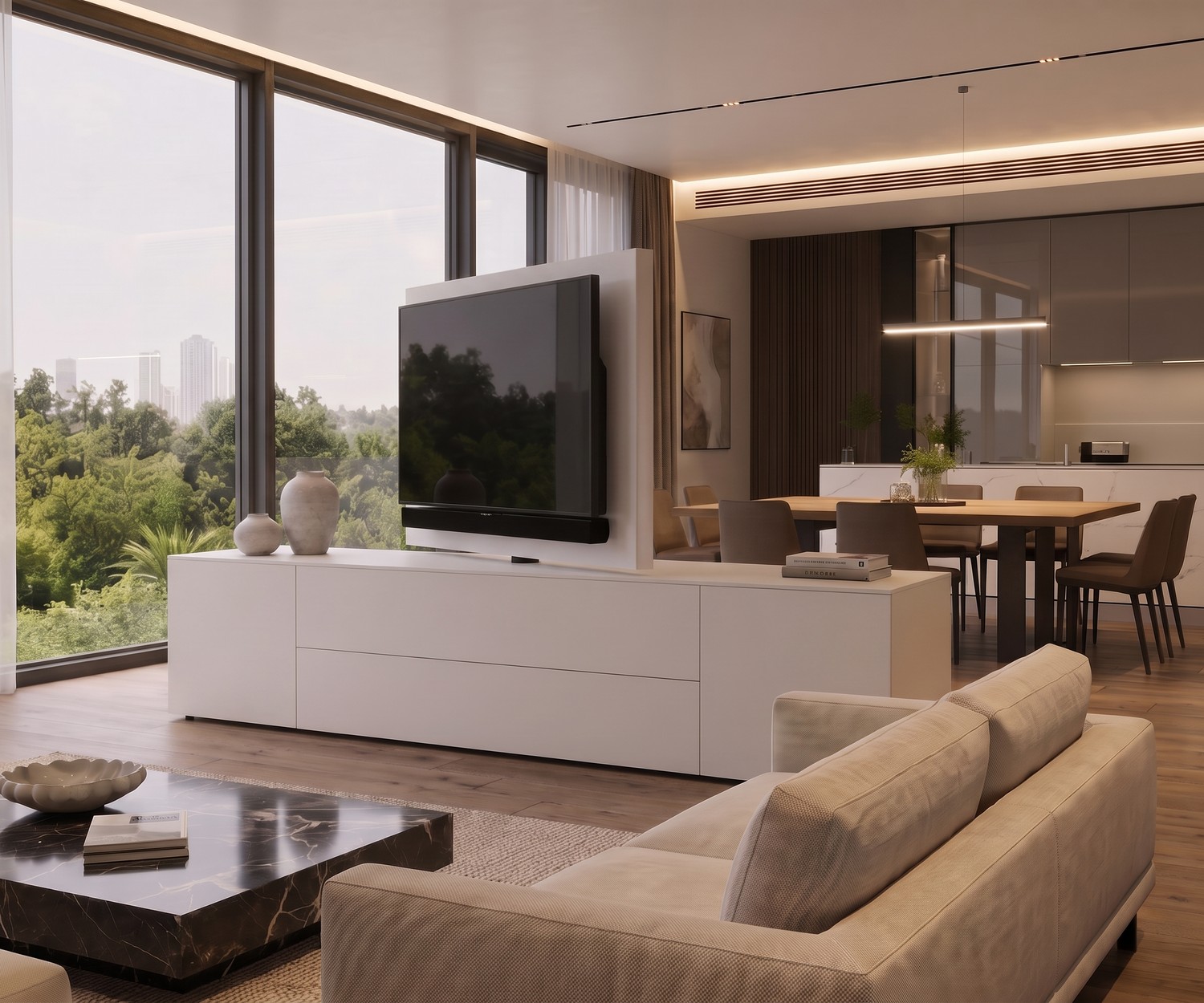 Livitalia Roto Buffet Séparateur de Pièce avec Panneau TV Pivotant