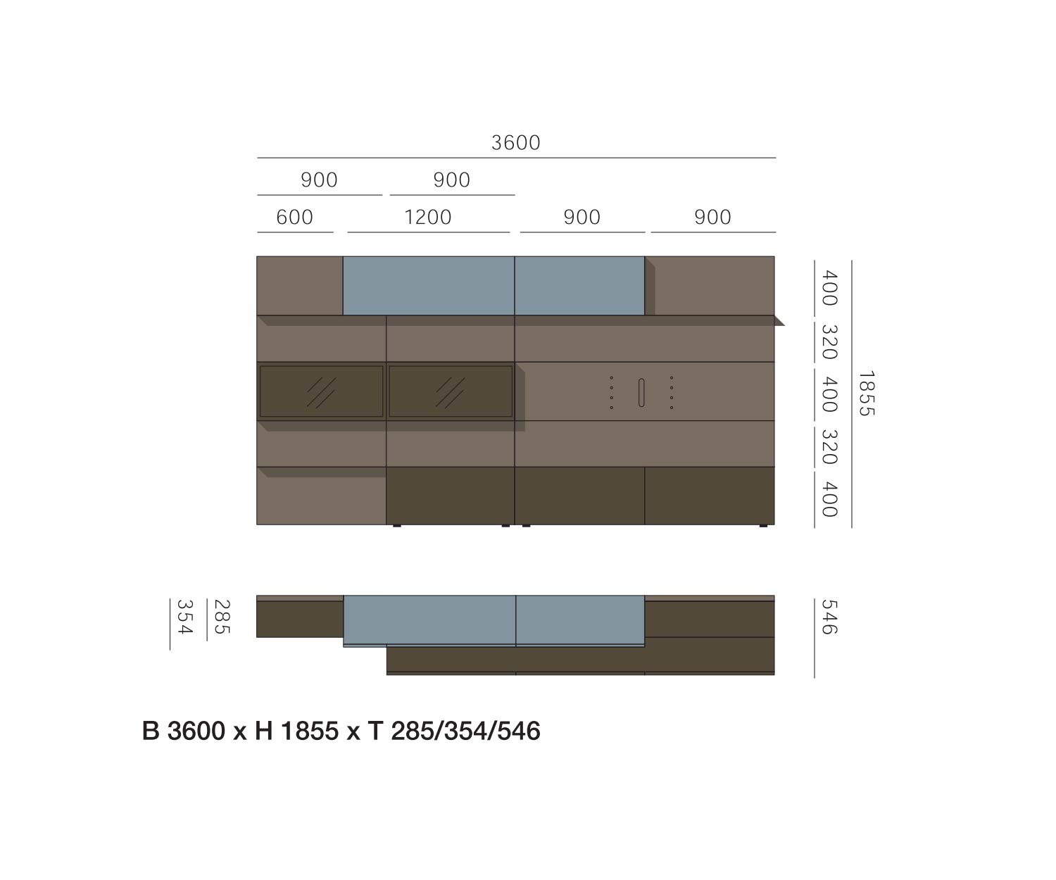 Livitalia Meuble-paroi design C36 Dimensions Esquisse Dimensions Livitalia Meuble-paroi design C36 Dimensions Esquisse Dimensions