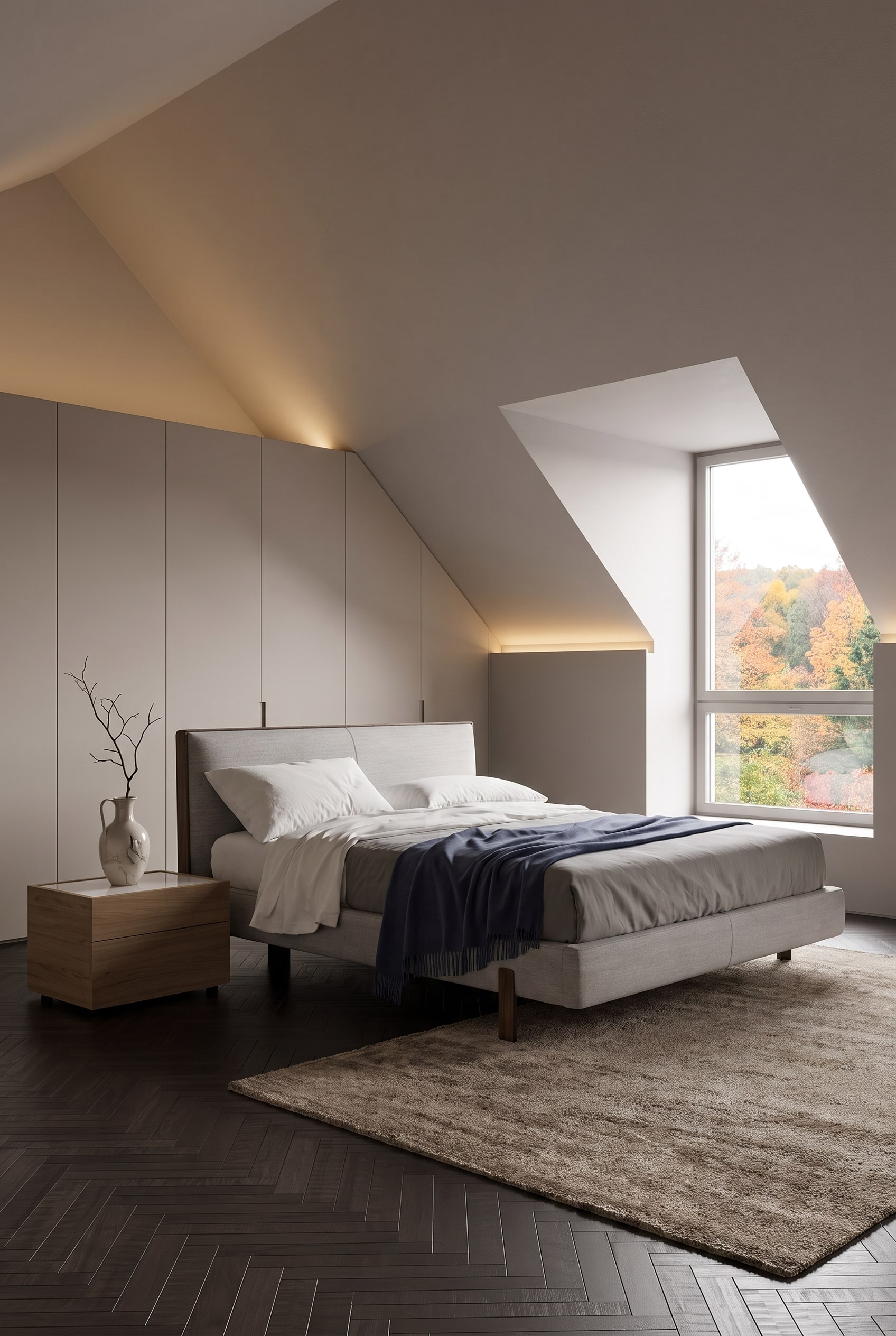 Dachgeschoss Schlafzimmer puristisches Designbett