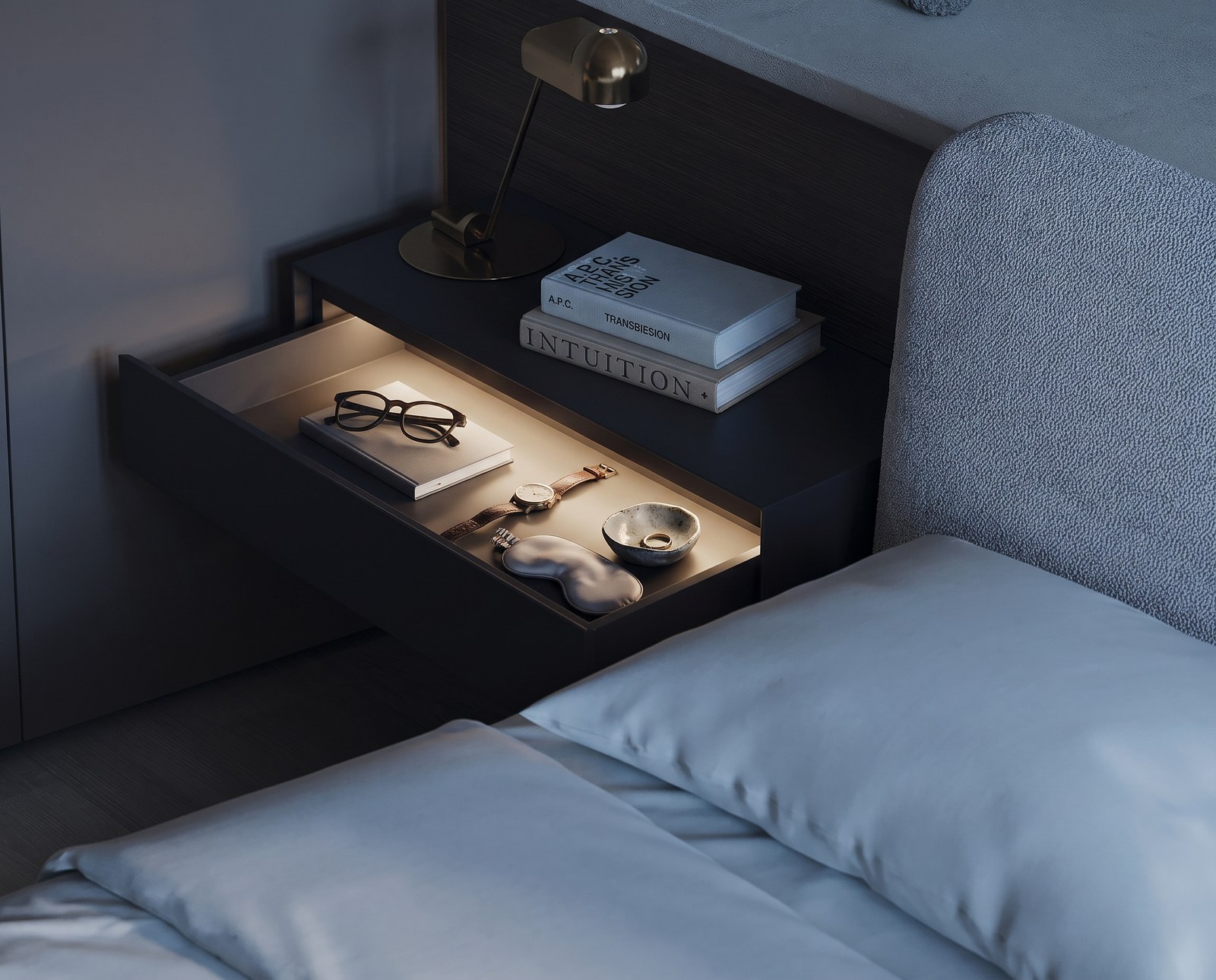 Table de nuit moderne Livitalia Design pour boxspring simple suspendu Table de nuit moderne Livitalia Design pour boxspring simple suspendu