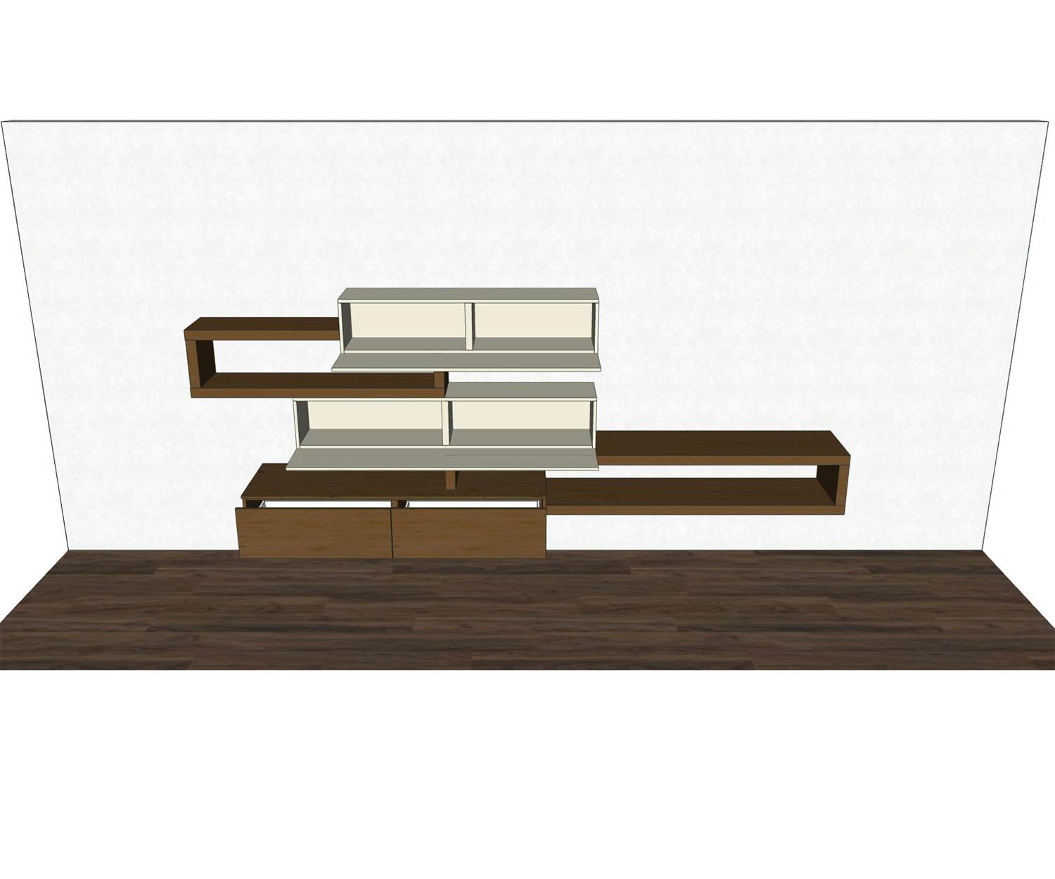 Livitalia Wohnwand C25 Skizze mit offenenTüren und farbig markierten Elementen Livitalia Wohnwand C25 Skizze mit offenenTüren und farbig markierten Elementen