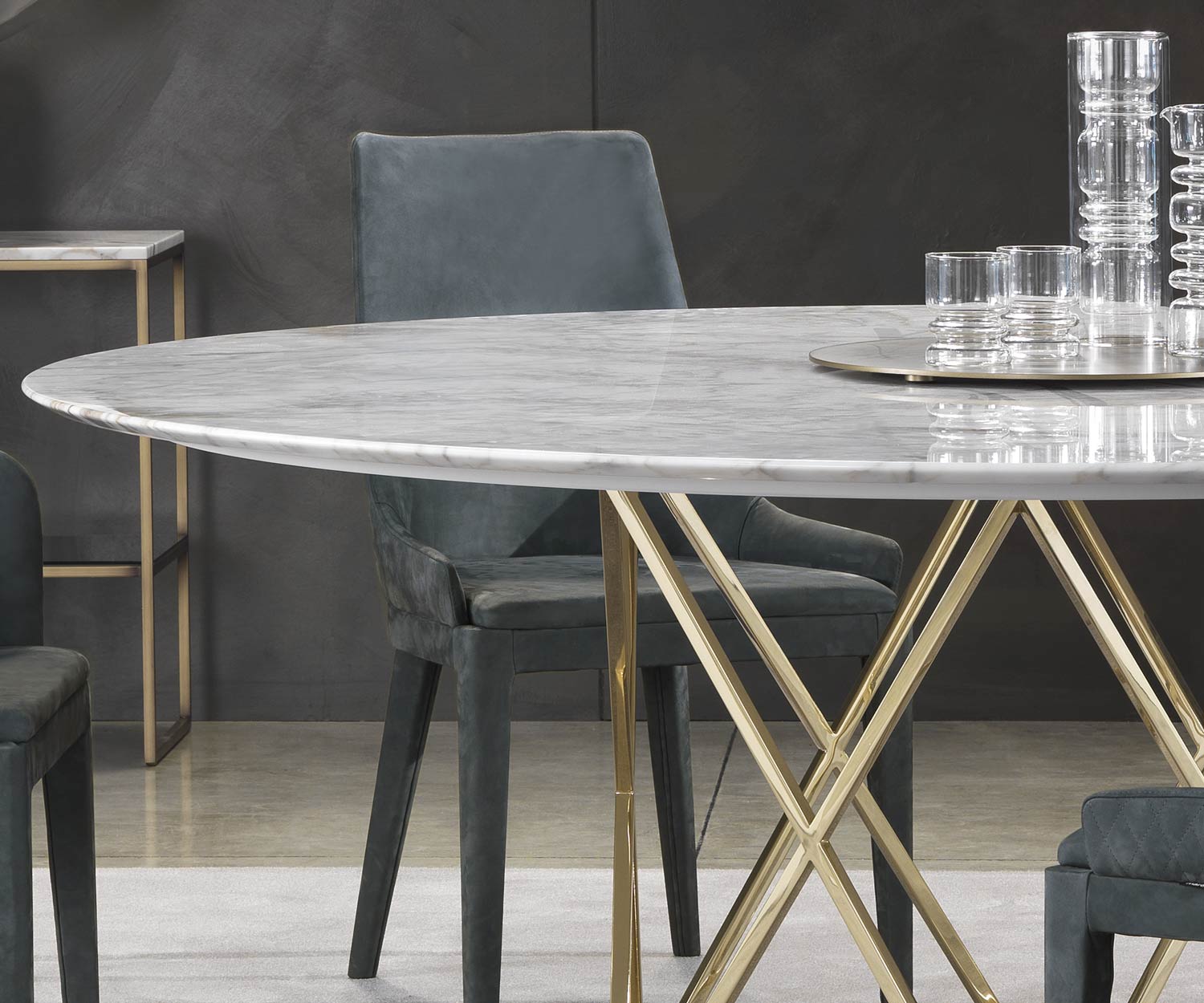 Table de salle à manger design Calacatta Gold Marble Detail Plateau de table Piètement