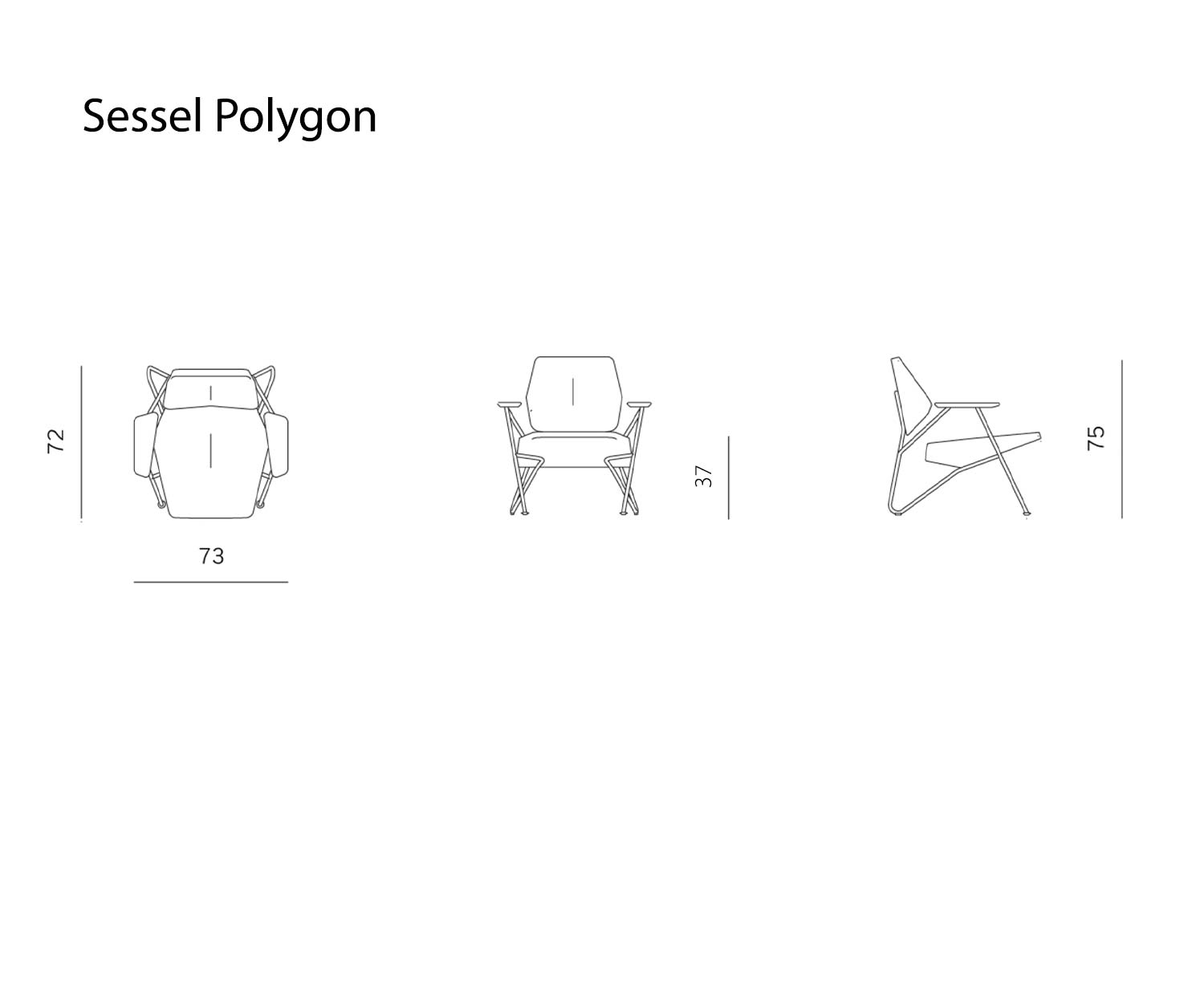 Prostoria Sessel Polygon Skizze Maße Größen Größenangaben