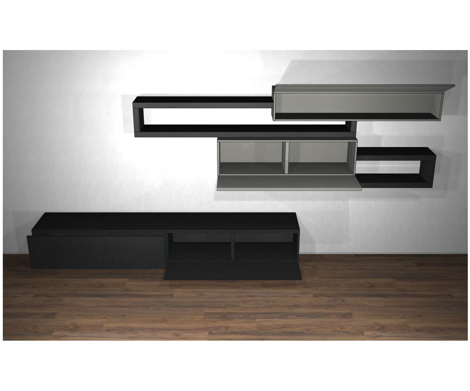 Hochwertige Livitalia Design Wohnwand C27 Skizze der Anordnung mit offenen Türen Hochwertige Livitalia Design Wohnwand C27 Skizze der Anordnung mit offenen Türen