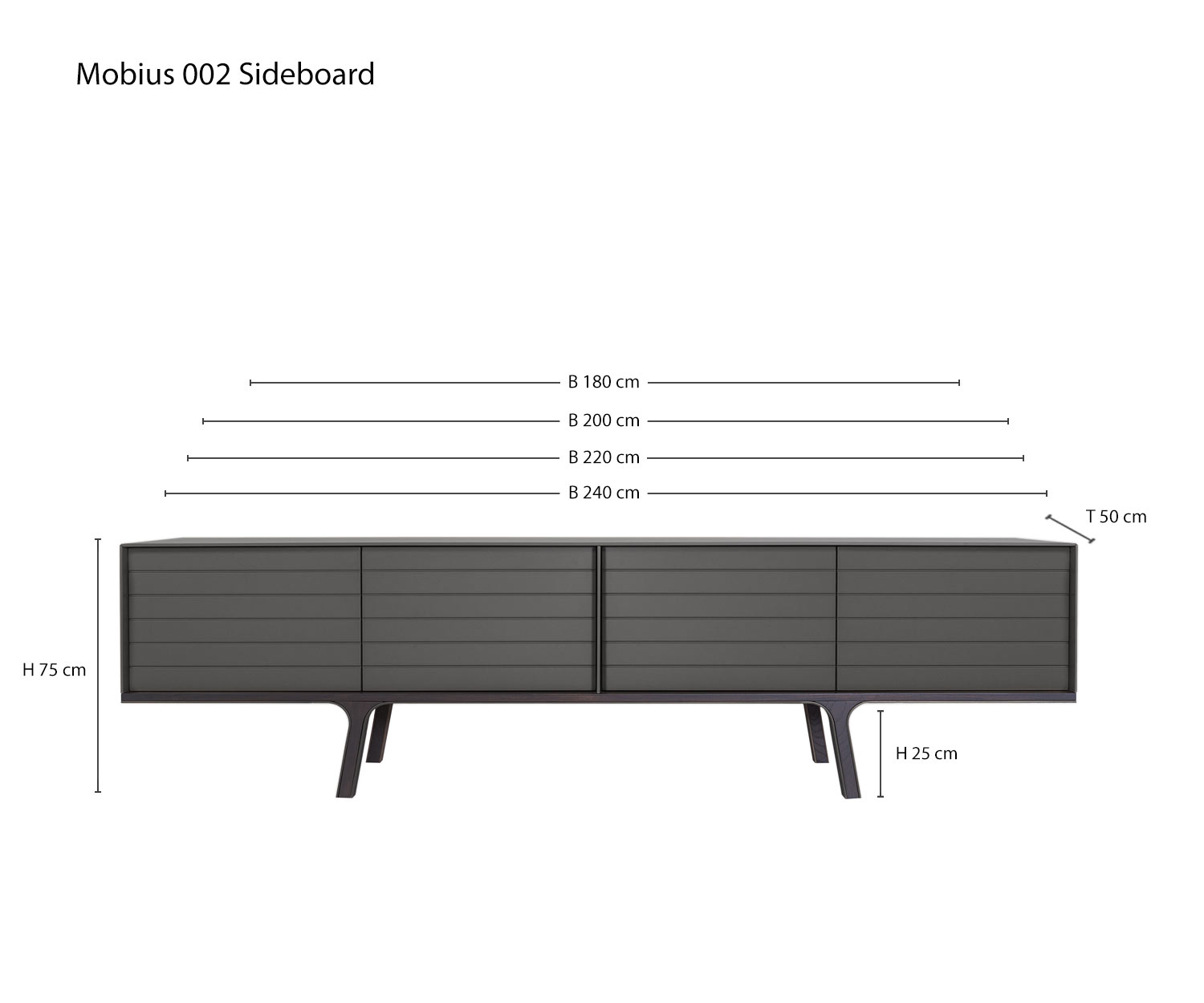 Designer Sideboard Mobius 002 de al2 Esquisse Largeurs Tailles Indications de taille
