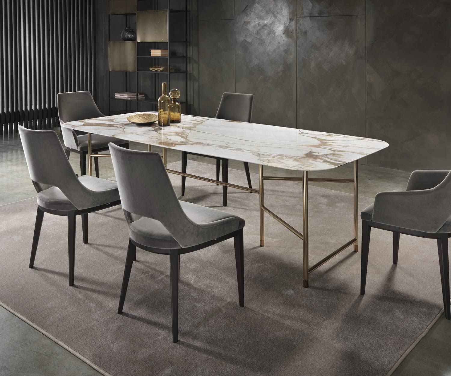 Noble Marelli Kyoto Design table à manger Calacatta marbre plateau de table vue panoramique