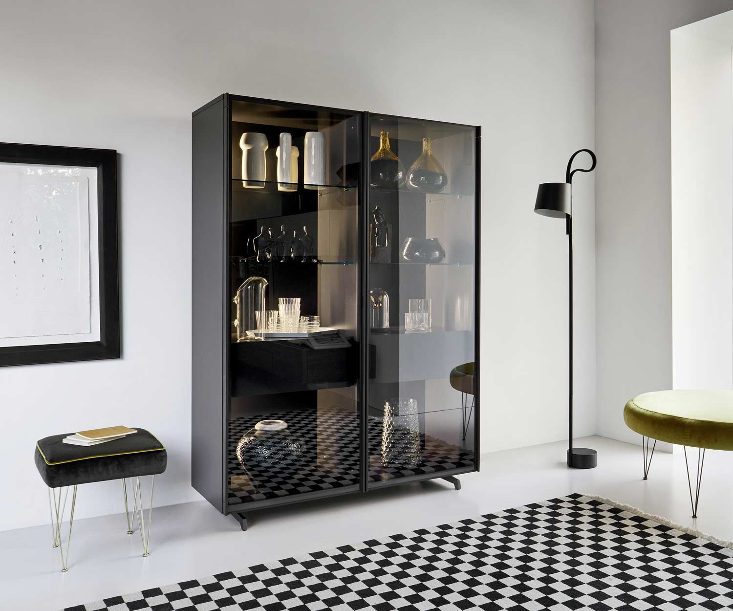 Exclusif Livitalia Vitrine en verre design Scrigno avec cadre étroit Exclusif Livitalia Vitrine en verre design Scrigno avec cadre étroit