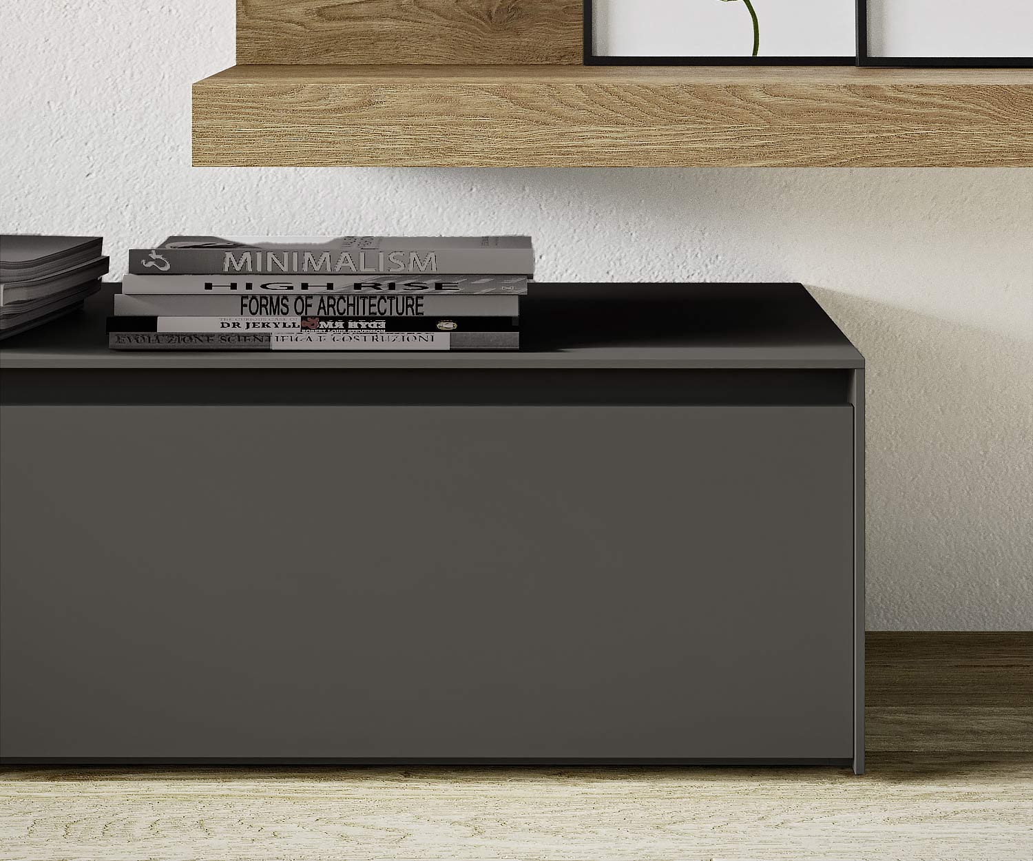 Reverse Design gris foncé mat Lowbaord avec poignée encastrée Reverse Design gris foncé mat Lowbaord avec poignée encastrée