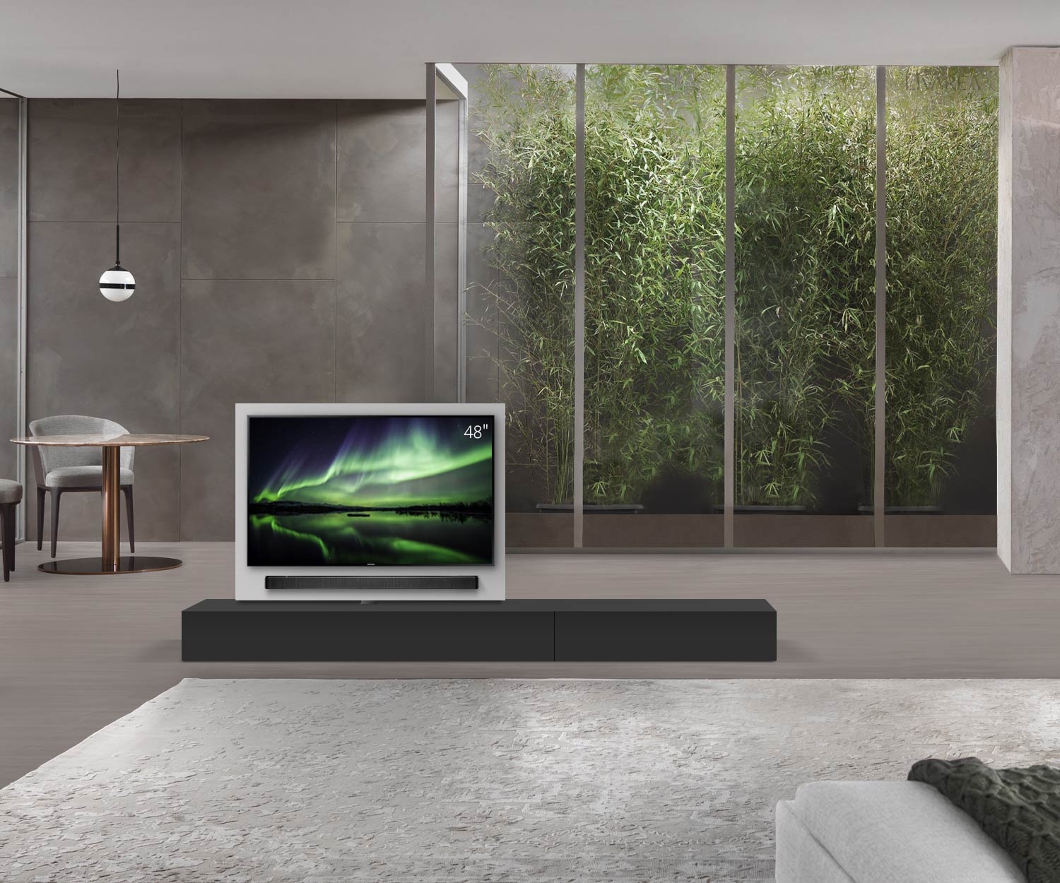 Livitalia Roto Design Lowboard Raumteiler mit drehbarem TV Paneel B150 50 H25 T47 NeroM B90re oBox