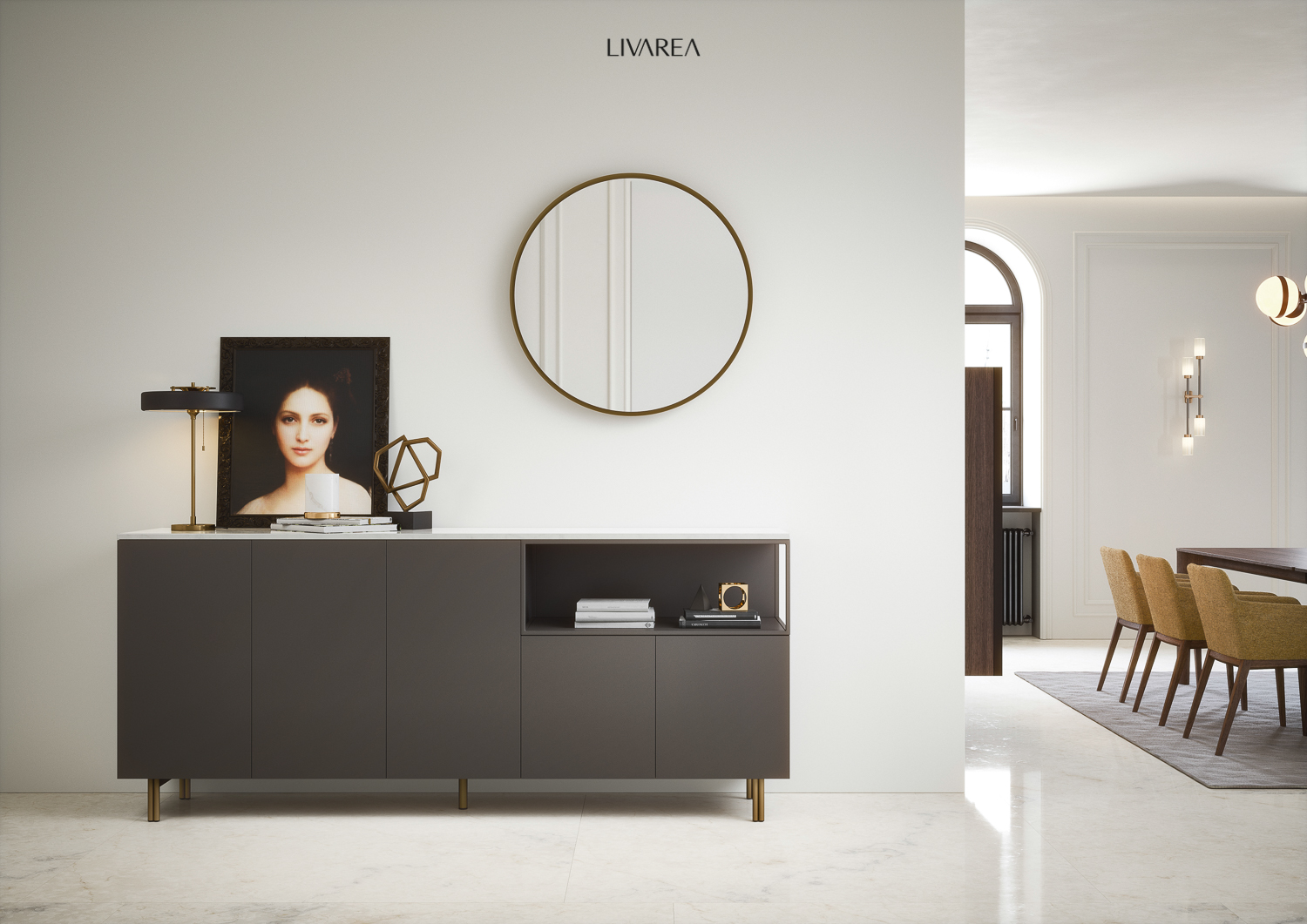 Salle à manger Buffet Armoire sur pieds métalliques avec compartiment ouvert Salle à manger Buffet Armoire sur pieds métalliques avec compartiment ouvert