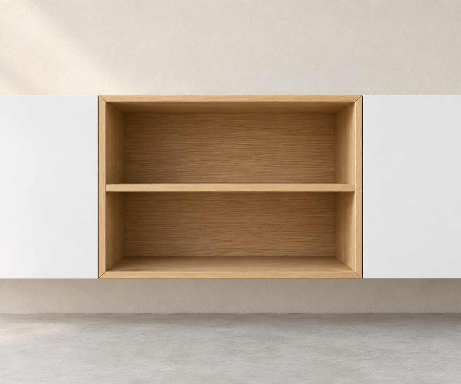 Livitalia Box 18 Buffet suspendu 300 cm – Blanc mat + Chêne clair
