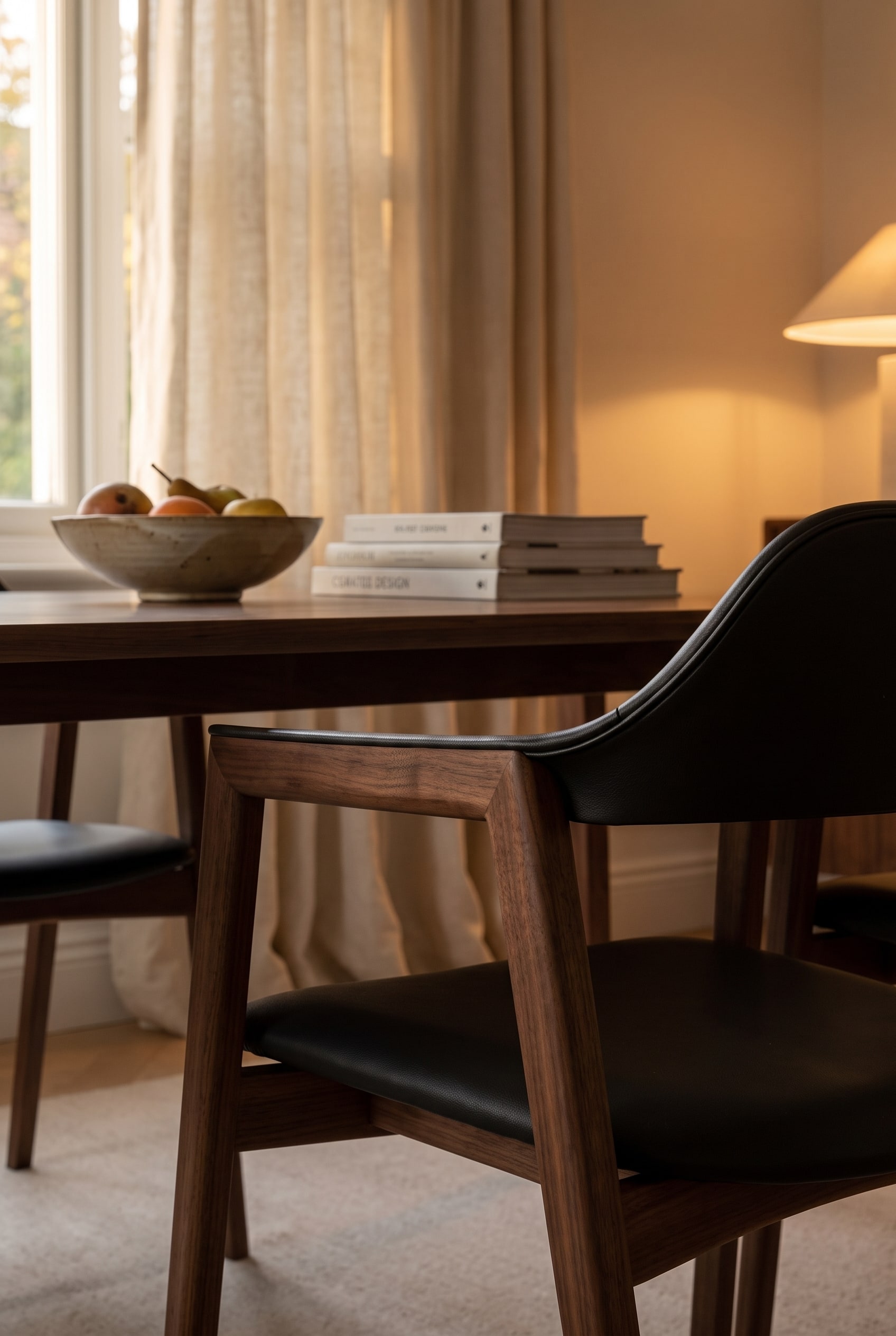 Vue d&eacute;taill&eacute;e du fauteuil Conde House Ten en bois fonc&eacute;, montrant des assemblages de bois fluides et sans couture