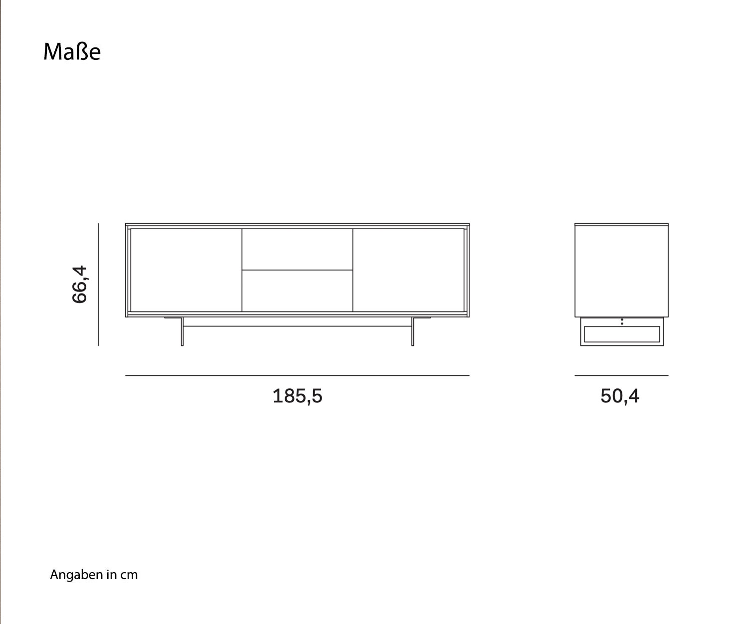 Sideboard design Schatten 3 de Novamobili Esquisse Dimensions tiroirs milieu