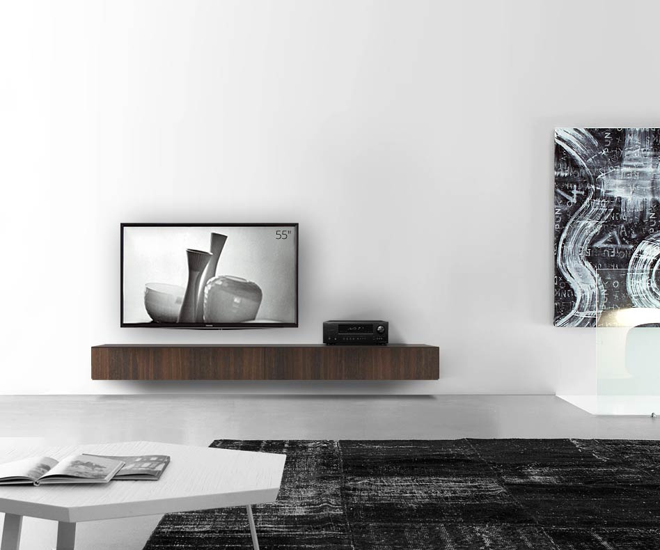Livitalia Bois Table basse design Configurateur mural 240 cm 24 cm 56 cm Chêne brun