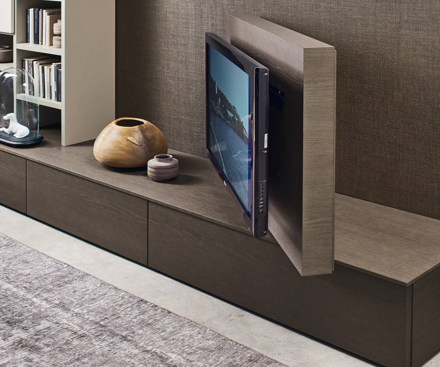 Design moderne Livitalia Design Lowboard avec panneau TV pivotant à 90