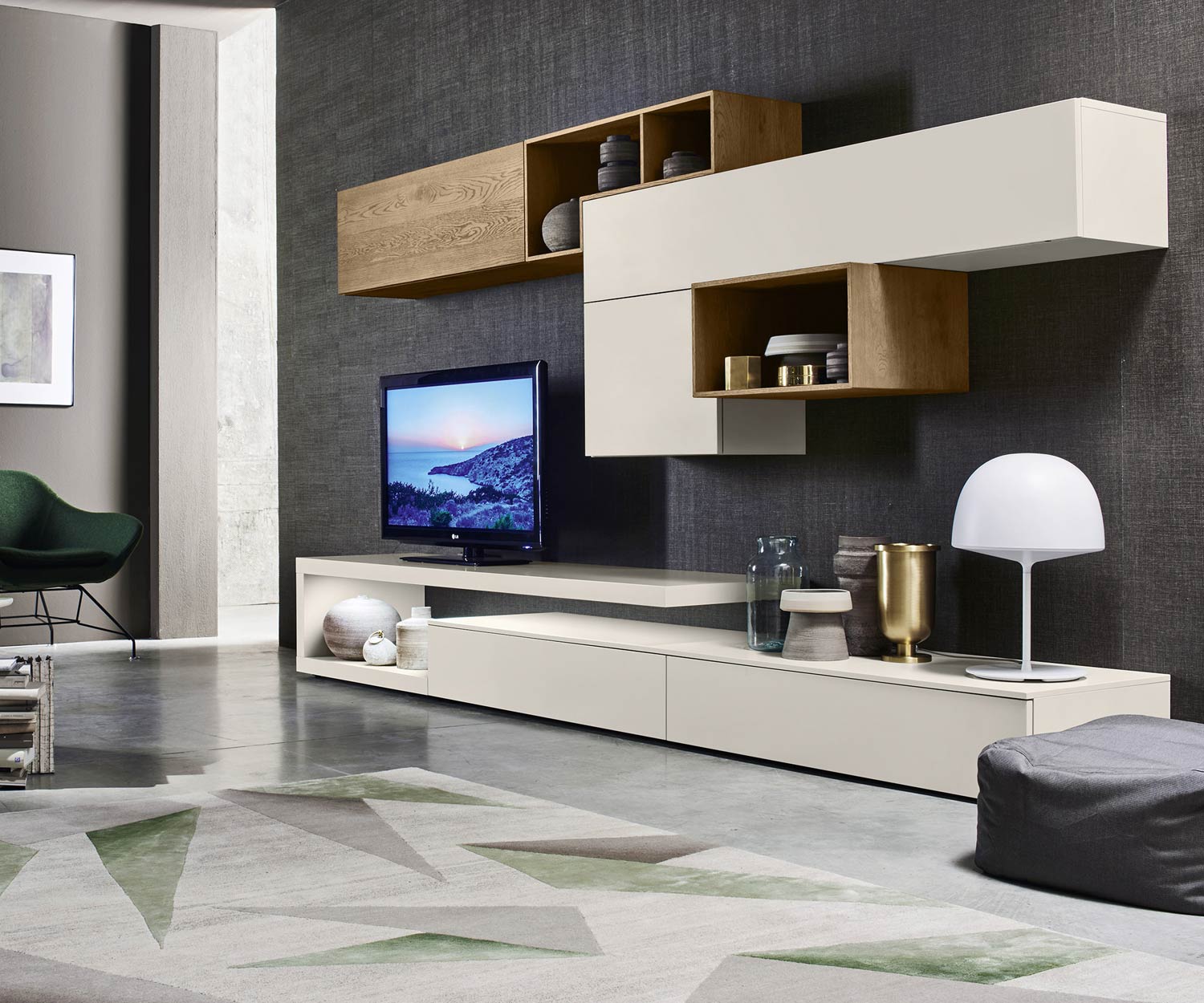 Exclusif Livitalia Meuble-paroi design C22 dans le style maison de campagne en beige mat laqué Exclusif Livitalia Meuble-paroi design C22 dans le style maison de campagne en beige mat laqué