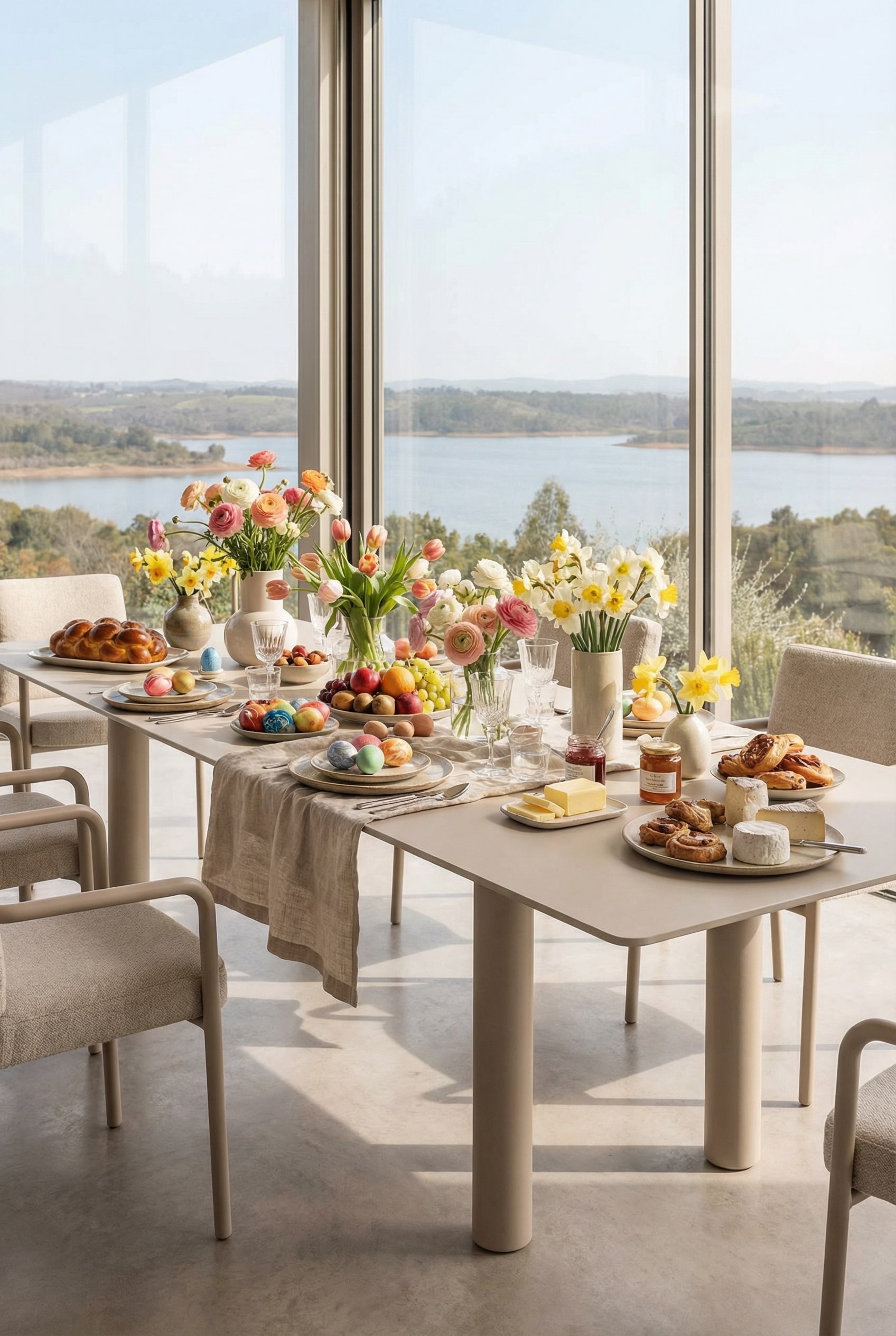 Table &agrave; manger d'ext&eacute;rieur minimaliste de haute qualit&eacute; sur une terrasse lumineuse