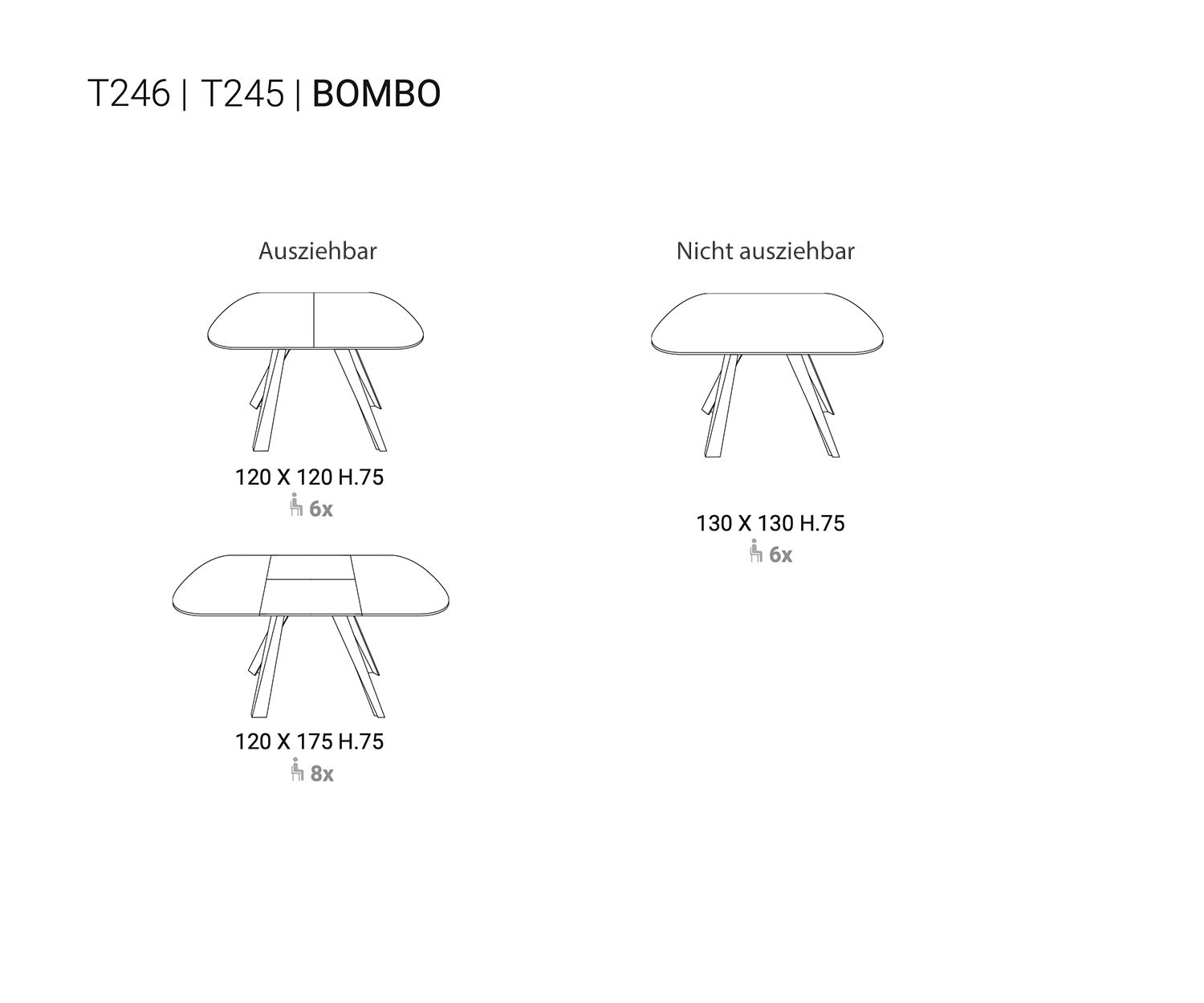 Ozzio Table de salle à manger Bombo T245 T246 dessin d'esquisse
