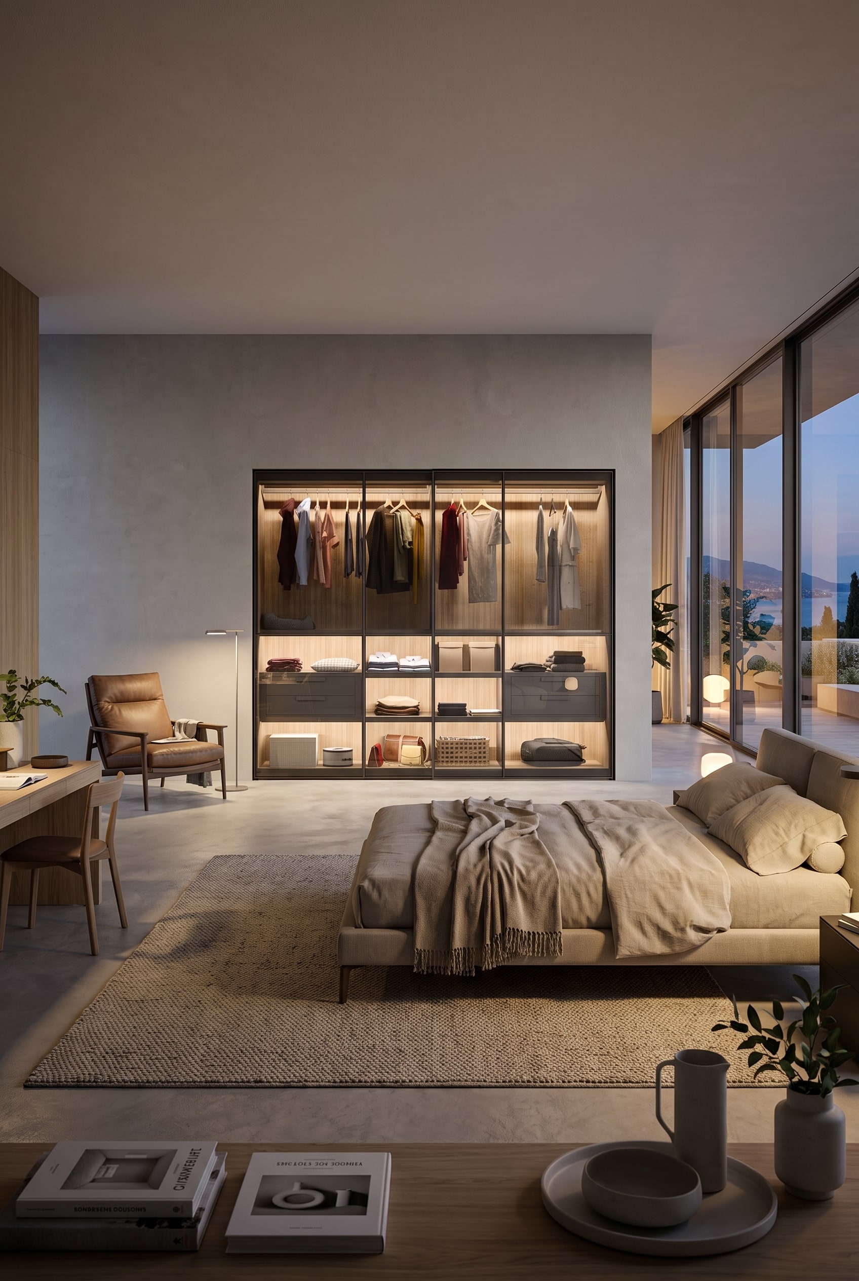 Chambre moderne avec armoire Novamobili Layer dotée de grandes portes coulissantes à glissement doux