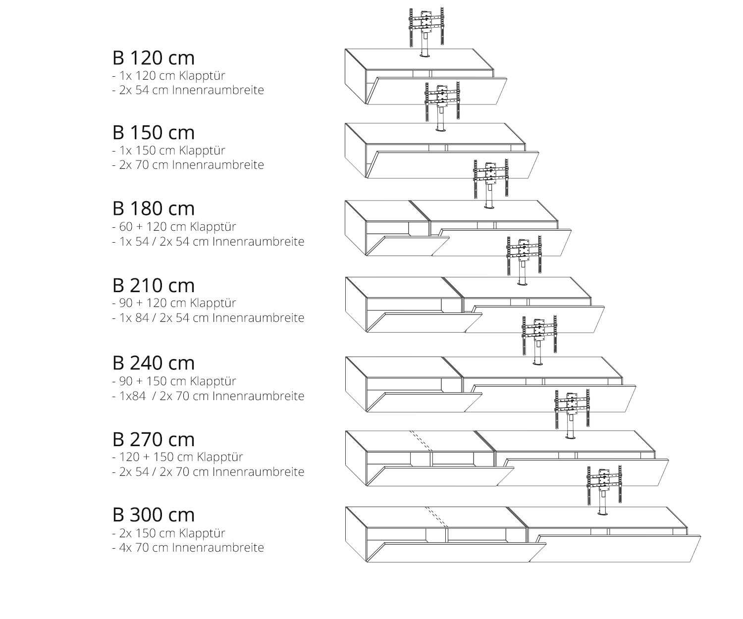 Livitalia Vesa Design Table basse design Configurateur Portes rabattables Largeurs Répartition Dimensions