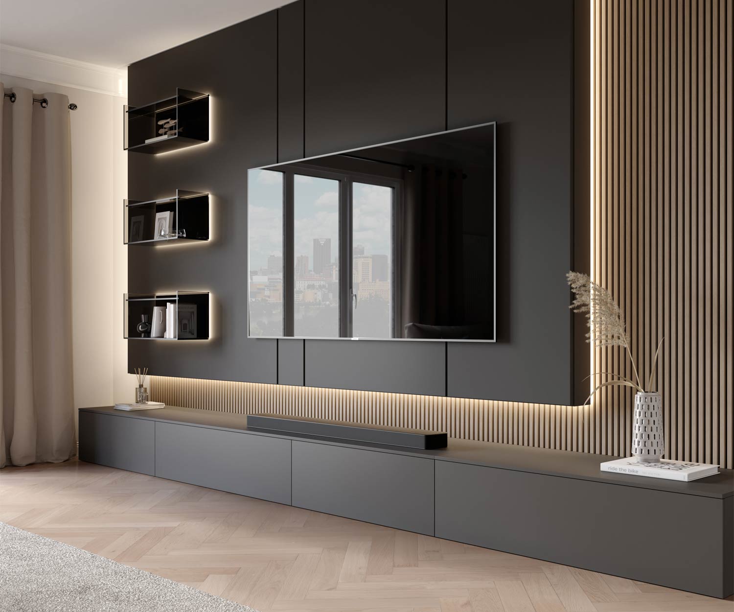 Design TV Wohnwand mit TV Paneel