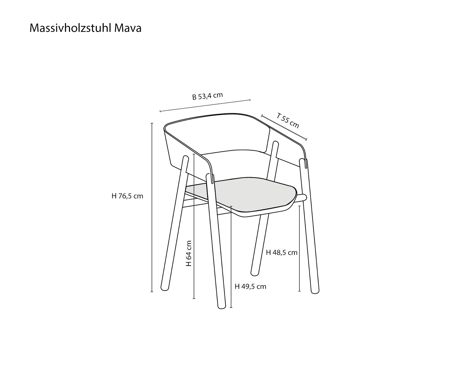 Designer Holzstuhl Mava von Punt Skizze Maße Größen Größenangaben Designer Holzstuhl Mava von Punt Skizze Maße Größen Größenangaben