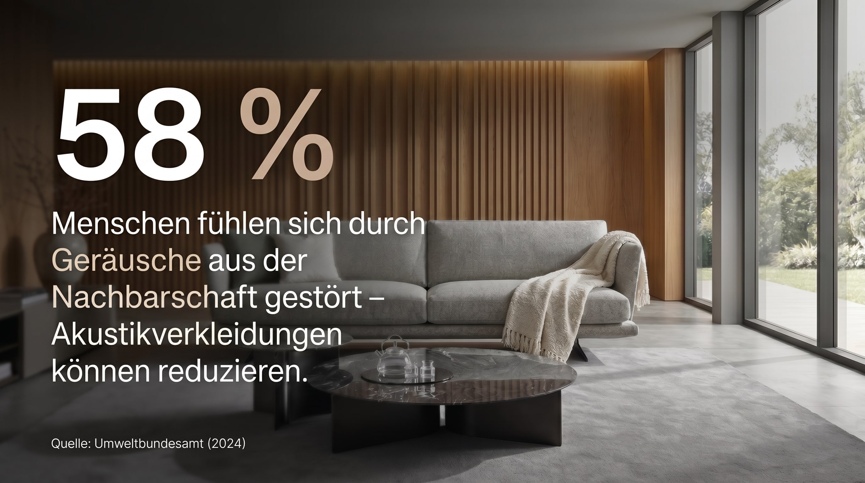 58 % &ndash; Viele Menschen f&uuml;hlen sich durch Ger&auml;usche aus der Nachbarschaft gest&ouml;rt.