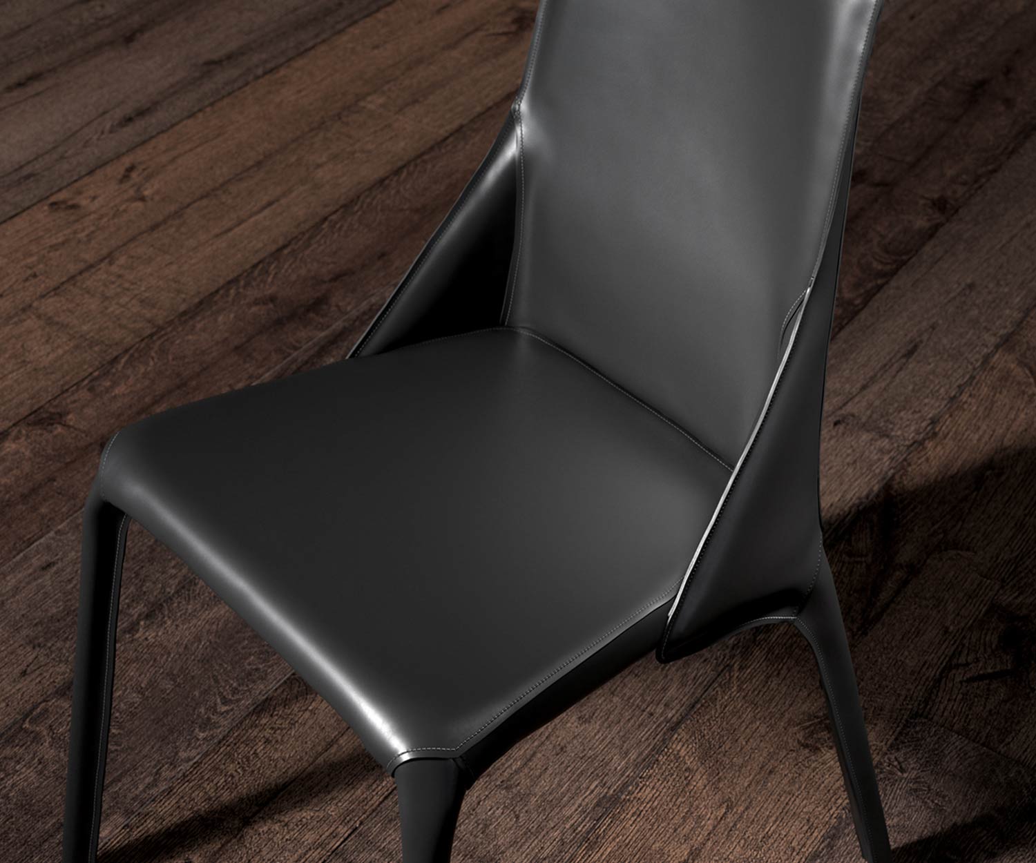 Design exquis de la chaise en cuir Détail en noir avec vue sur le cuir