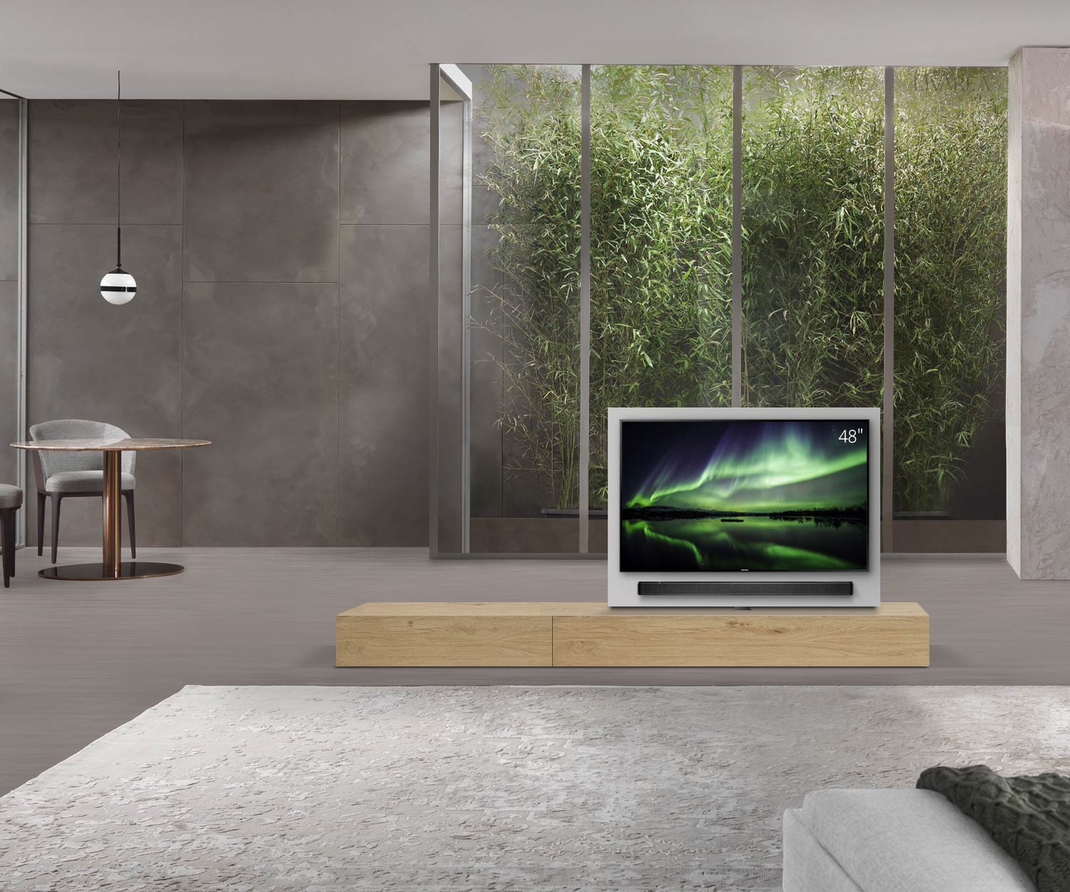 Livitalia Roto Design Lowboard Séparation de pièce avec panneau TV pivotant L150 50 H25 P56 EiHe B90li oBox Livitalia Roto Design Lowboard Séparation de pièce avec panneau TV pivotant L150 50 H25 P56 EiHe B90li oBox