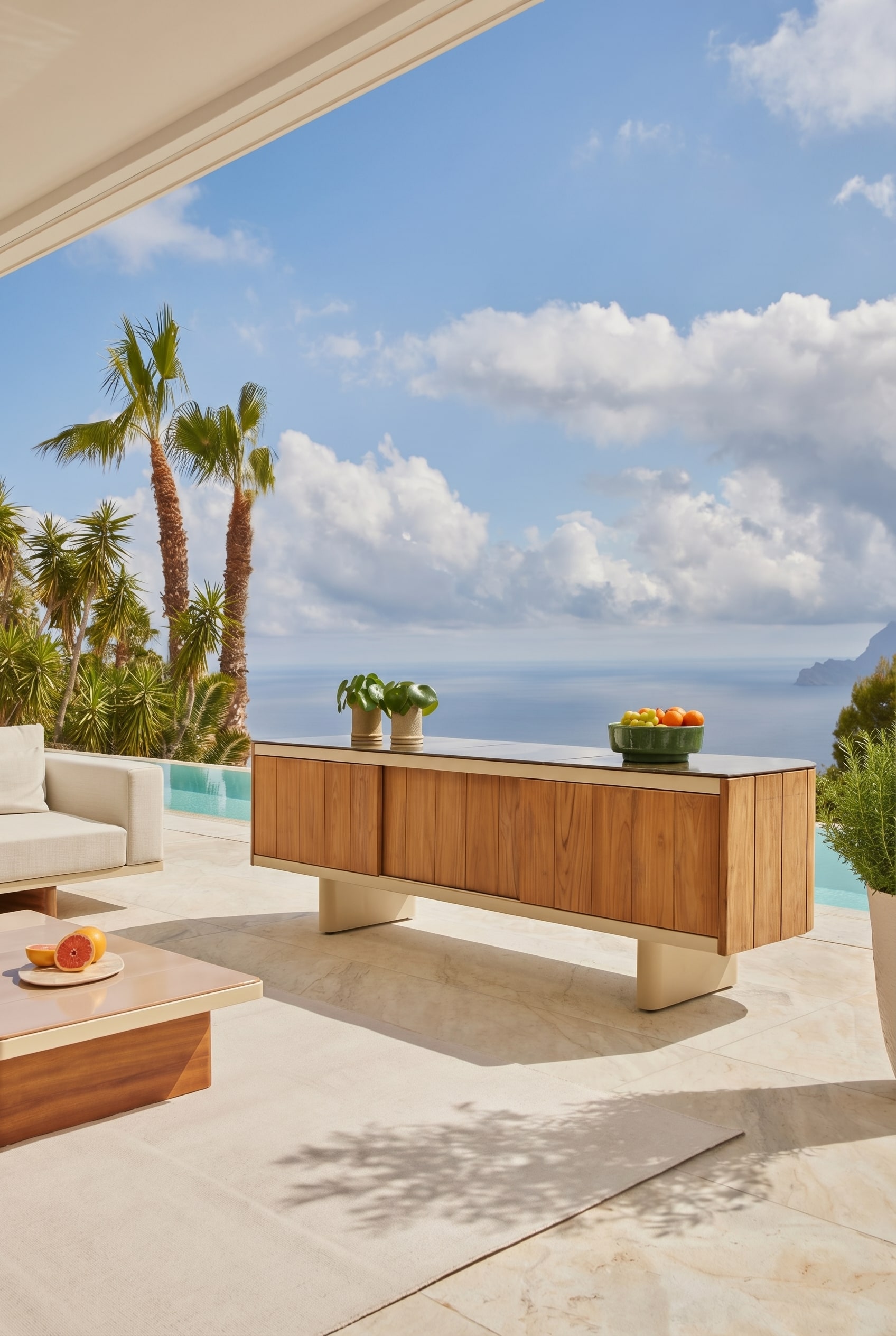 Wetterfestes Sideboard f&uuml;r den Au&szlig;enbereich aus edlem Holz