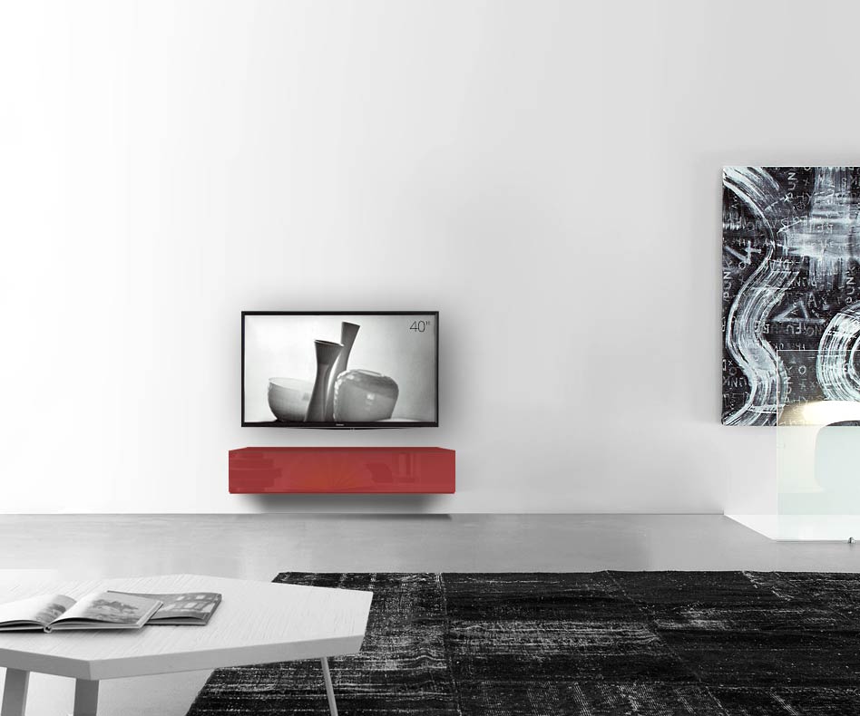 /Design Lowboard mur L120 H25 5 rouge brillant /Design Lowboard mur L120 H25 5 rouge brillant