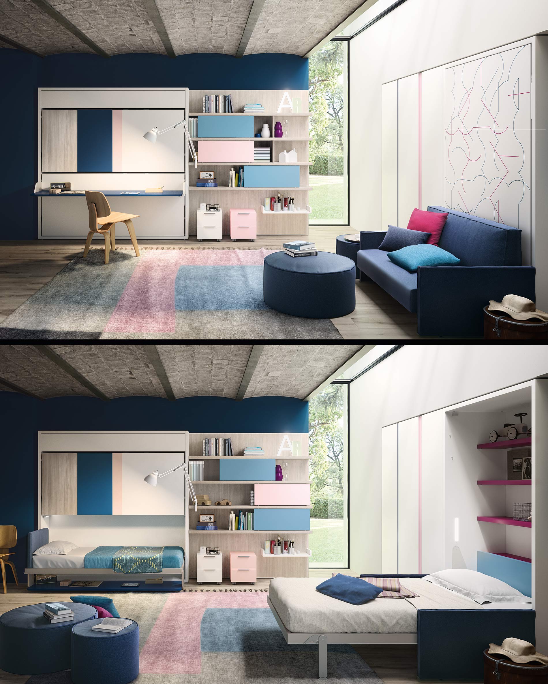 Chambre d'adolescent moderne avec lit pliant Chambre d'adolescent moderne avec lit pliant