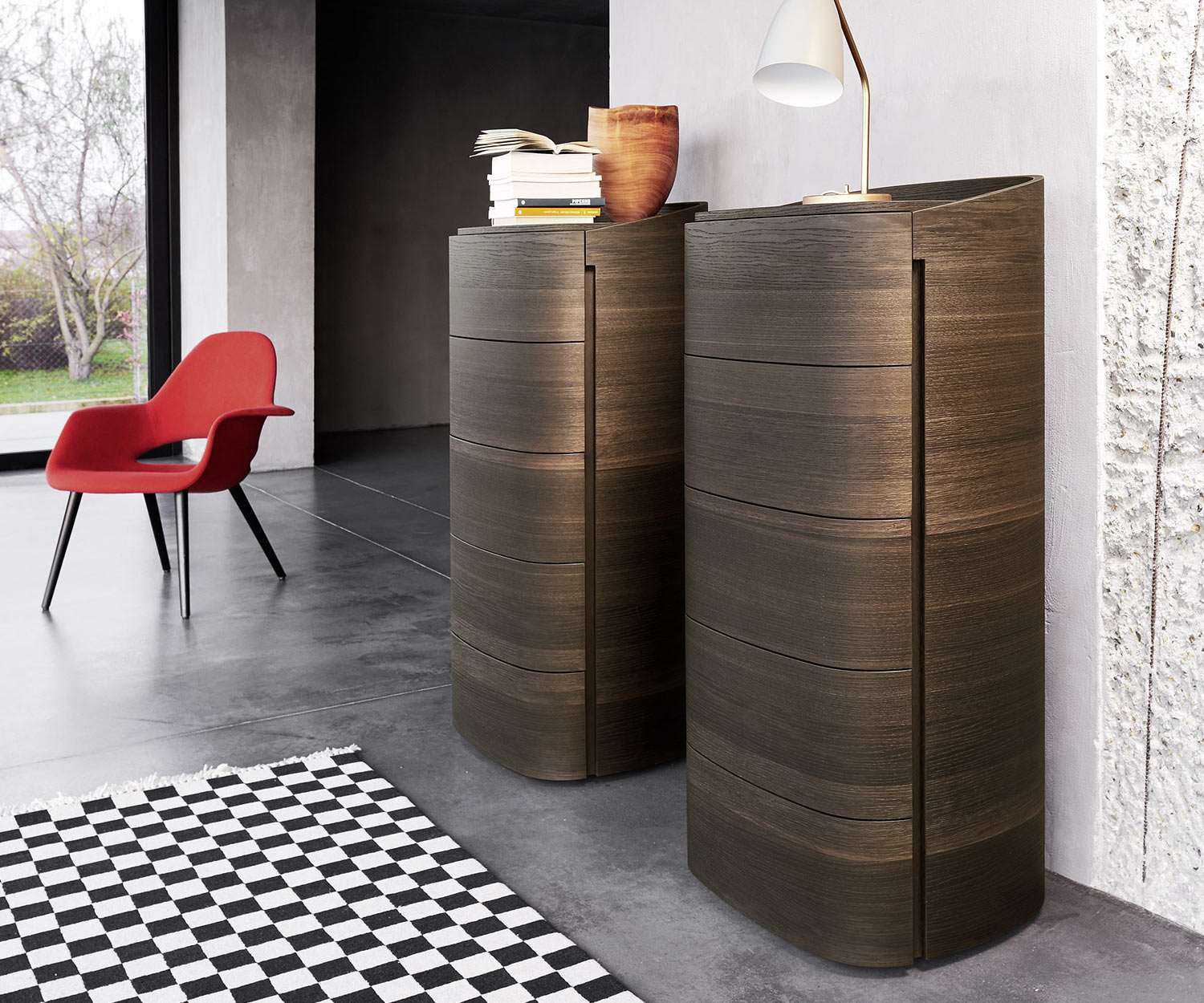 Moderne Livitalia Design Hochkommode rund in brauner Eiche Moderne Livitalia Design Hochkommode rund in brauner Eiche