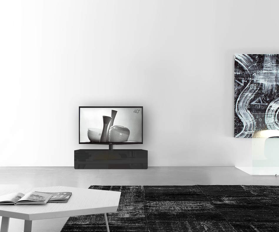Configurateur de buffet bas design avec support TV au sol Largeur 120 33,5 45 avec noir brillant