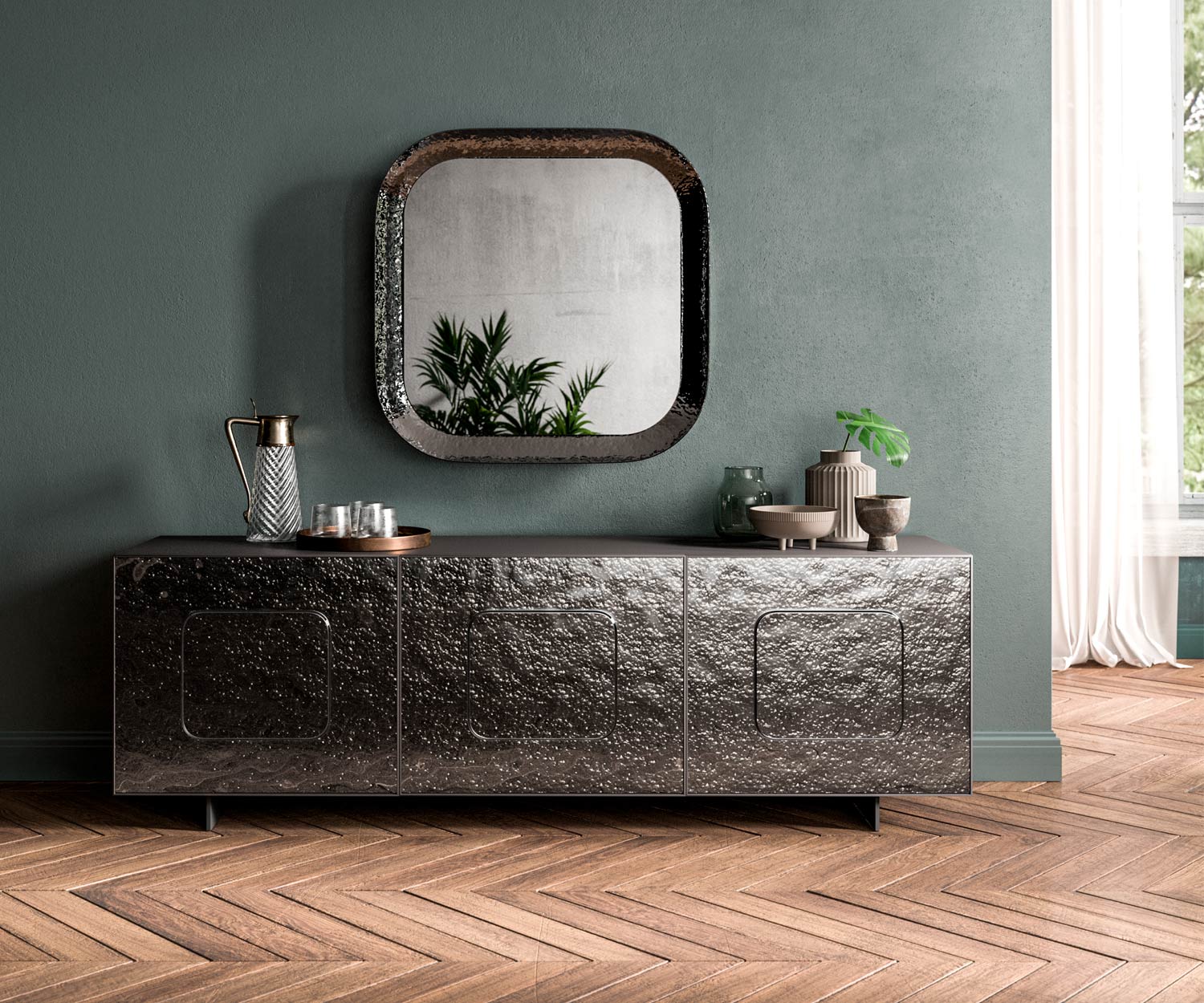 Ozzio Giulia X311 Sideboard design avec verre bronze or