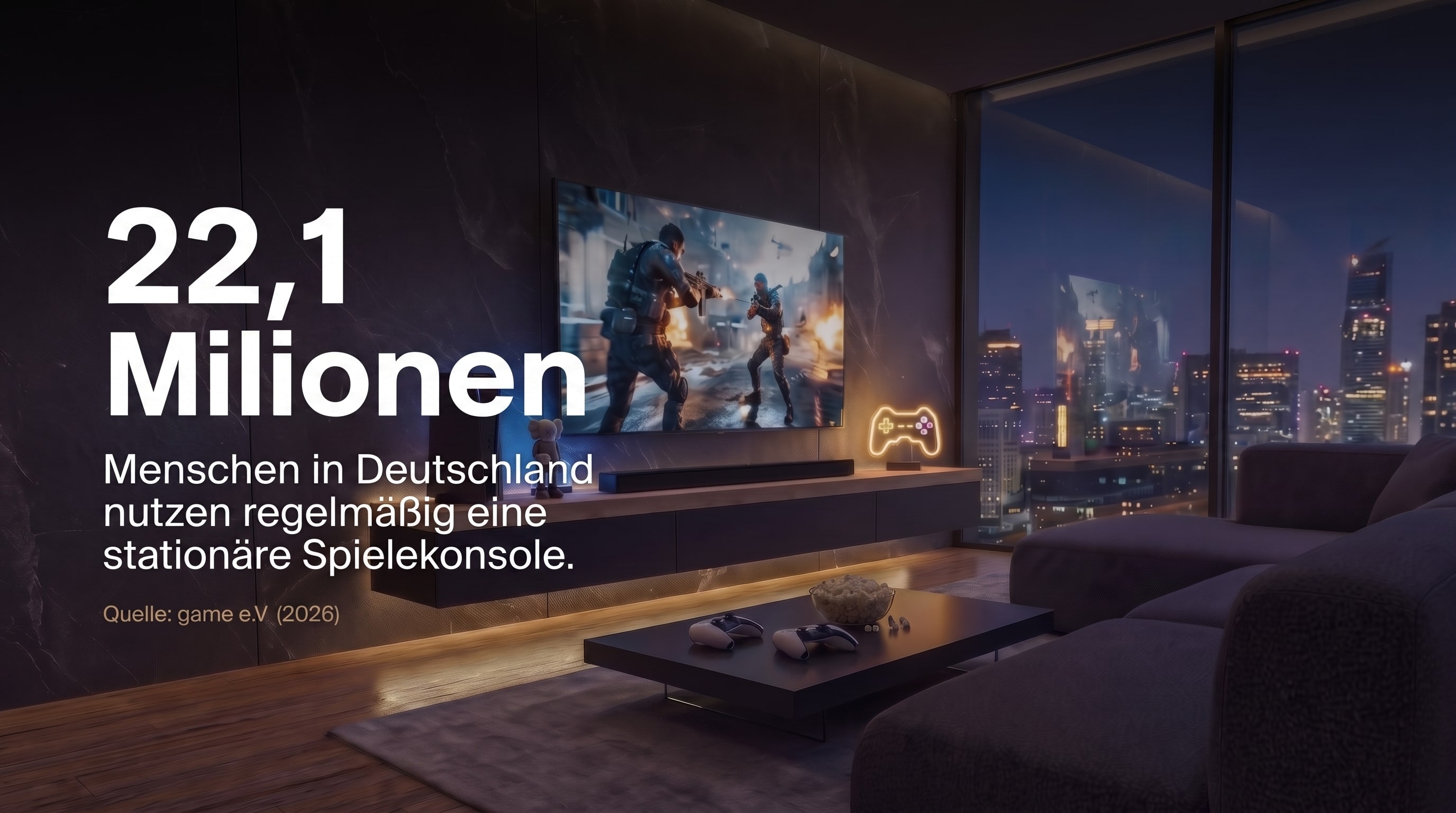 22,1 Millionen – Menschen in Deutschland nutzen regelmäßig eine stationäre Spielekonsole.