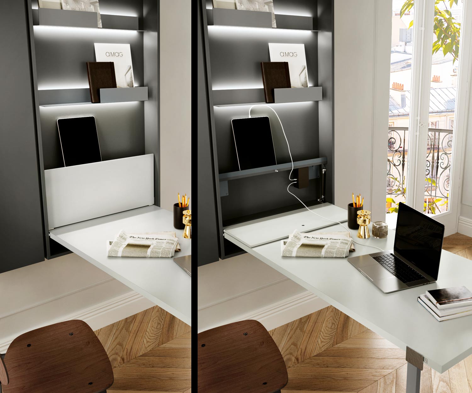 Armoire murale design avec espace de rangement table murale pliable Armoire murale design avec espace de rangement table murale pliable