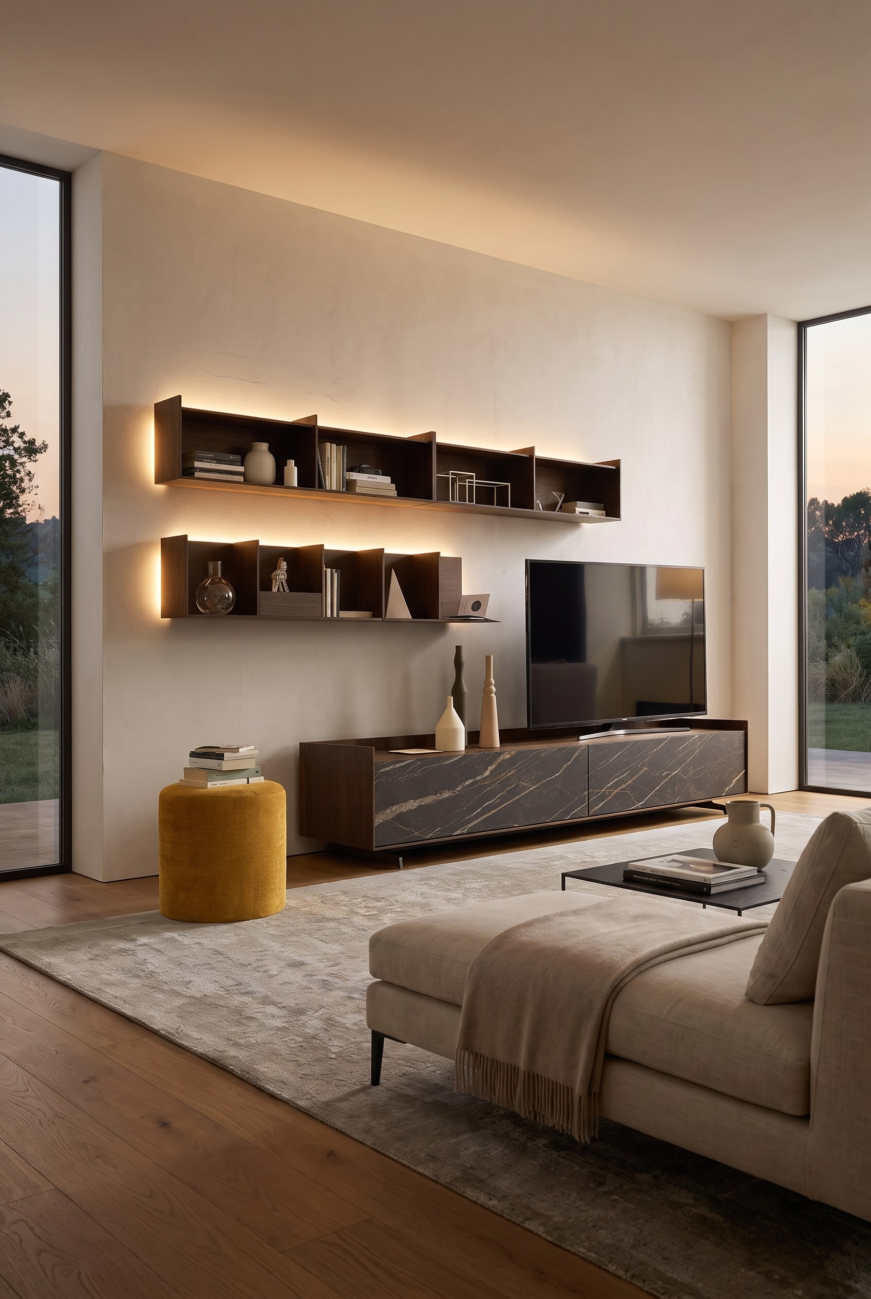 Wohnzimmer Wandregal Holz Minimalistisch