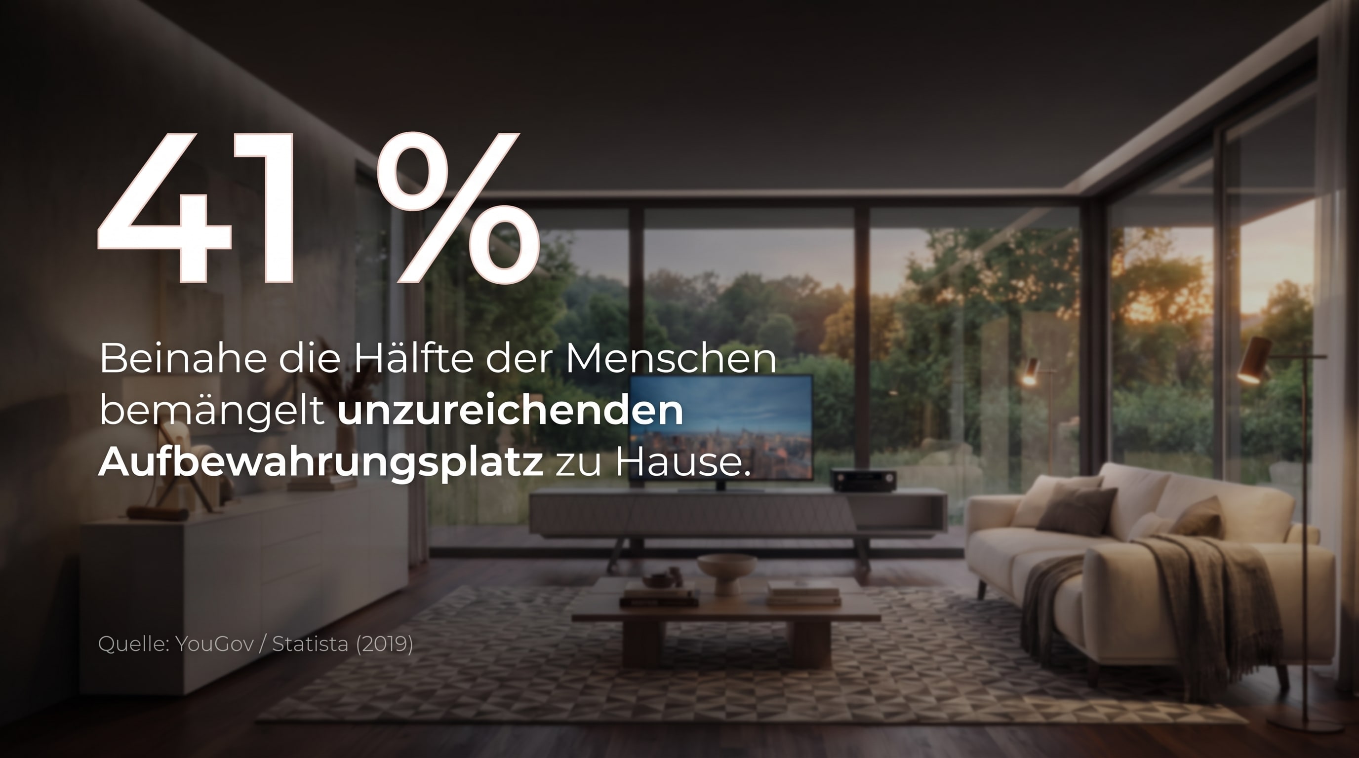 41 % – Beinahe die Hälfte der Menschen bemängelt unzureichenden Aufbewahrungsplatz zu Hause.