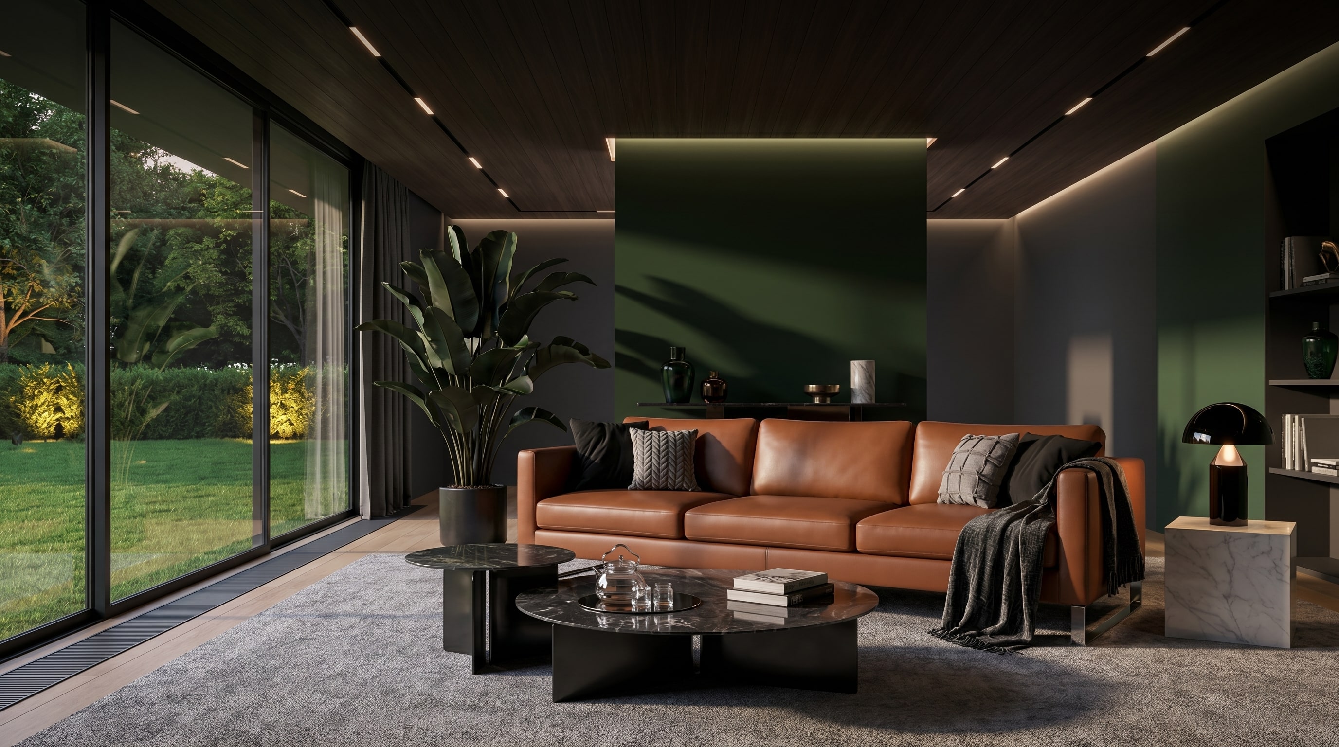 Concept couleur salon vert : Le secret de l'illusion de profondeur