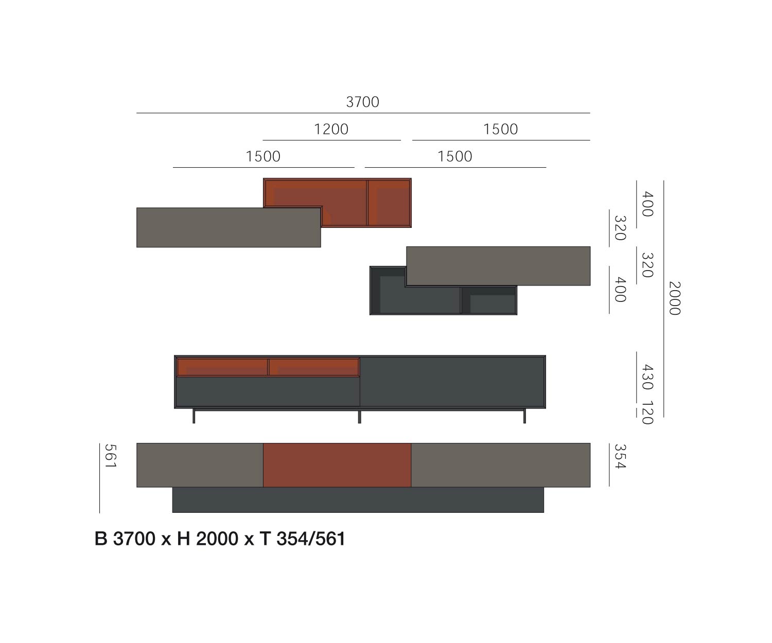 Livitalia Meuble-paroi design C21 Dimensions Esquisse Dimensions Livitalia Meuble-paroi design C21 Dimensions Esquisse Dimensions