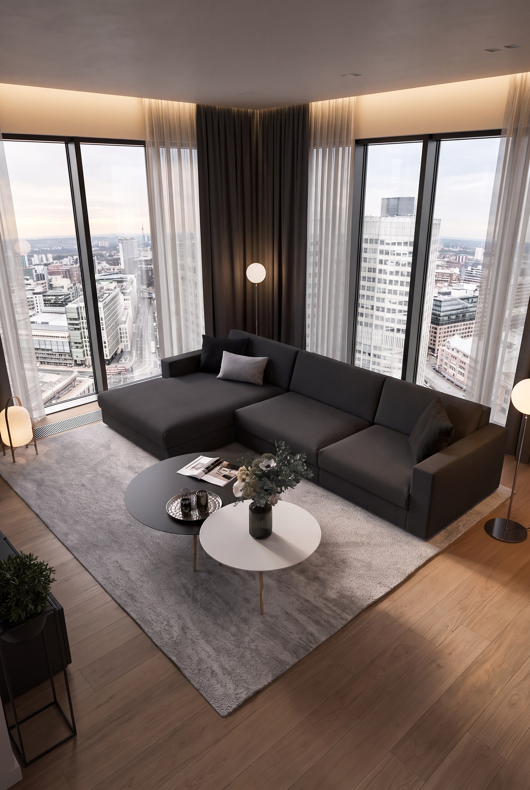 Modernes Wohnzimmer mit freistehendem Sofa Modernes Wohnzimmer mit freistehendem Sofa