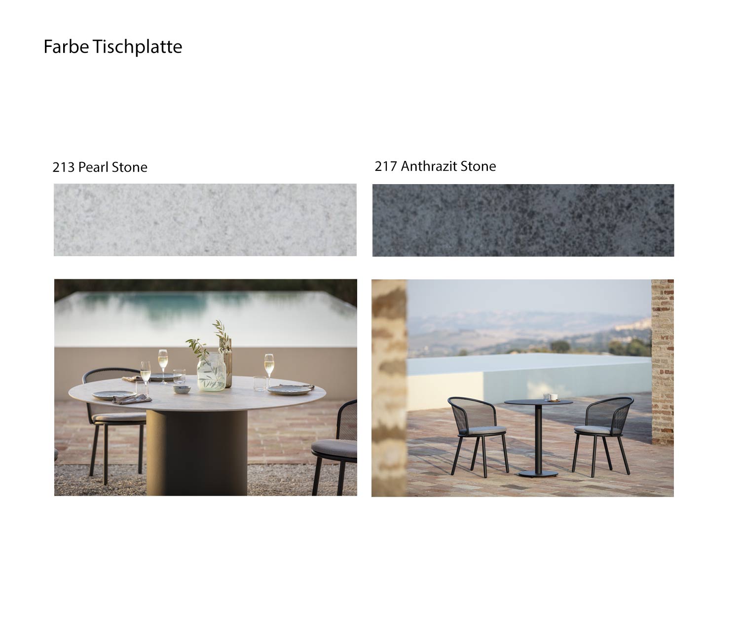 Couleur céramique Plateau de table Designer Table à manger Branta Pierre Blanc Anthracite