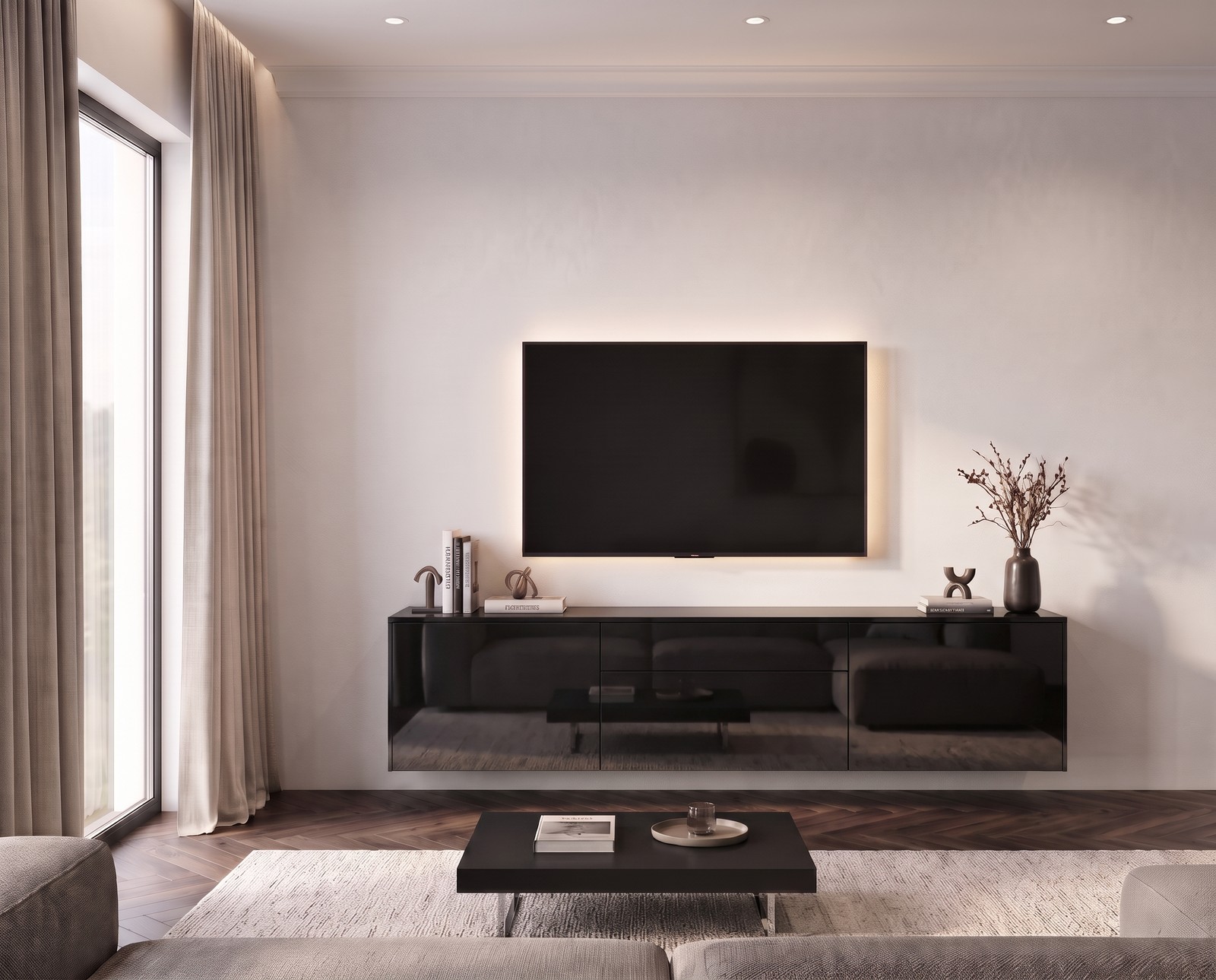 Livitalia TV-Sideboard Spaziora in Schwarz Hochglanz, B 180 cm, hängend im Wohnzimmer Livitalia TV-Sideboard Spaziora in Schwarz Hochglanz, B 180 cm, hängend im Wohnzimmer