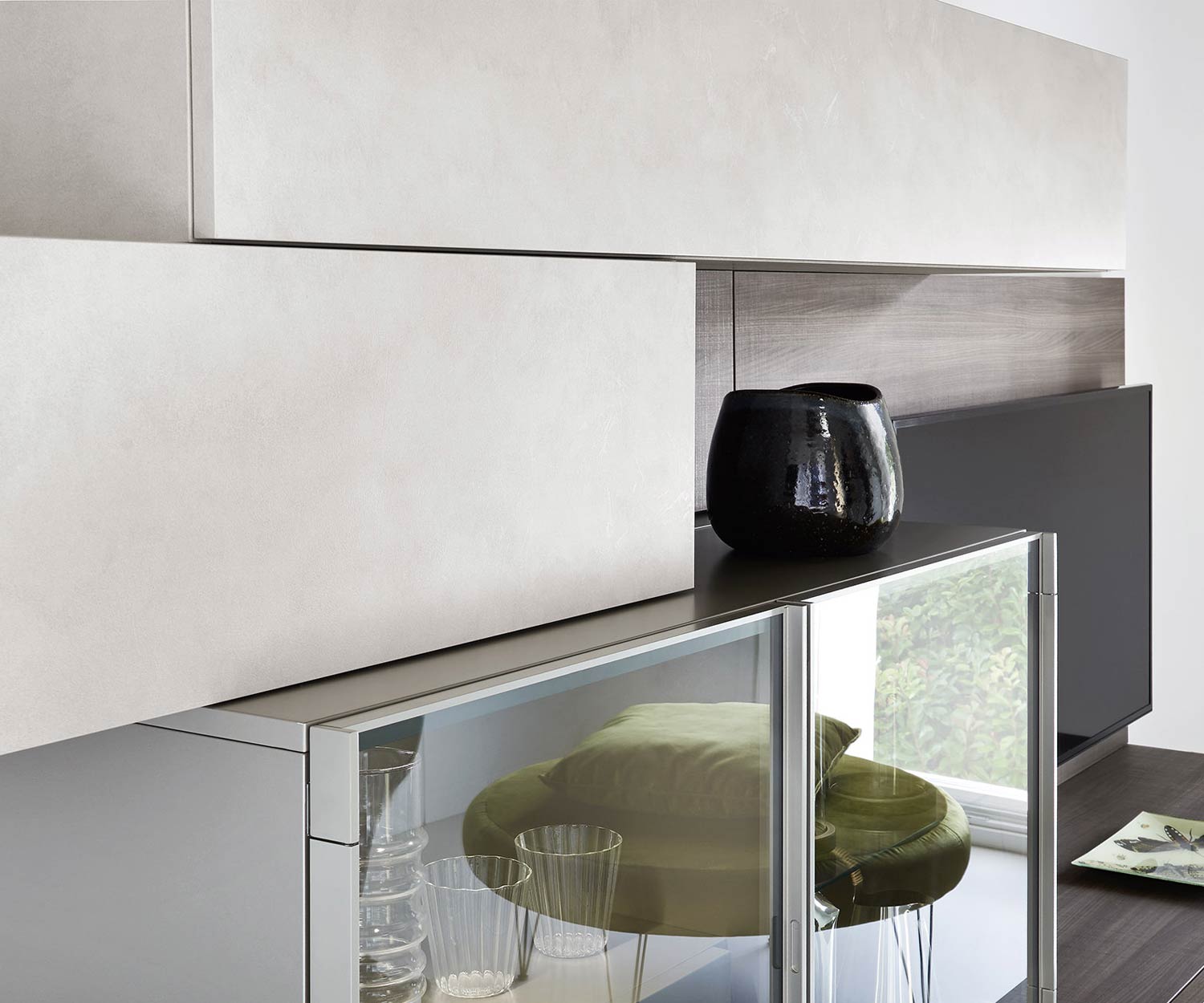 Moderne Livitalia Design Meuble-paroi C35 Détail aspect béton Vitrine Moderne Livitalia Design Meuble-paroi C35 Détail aspect béton Vitrine