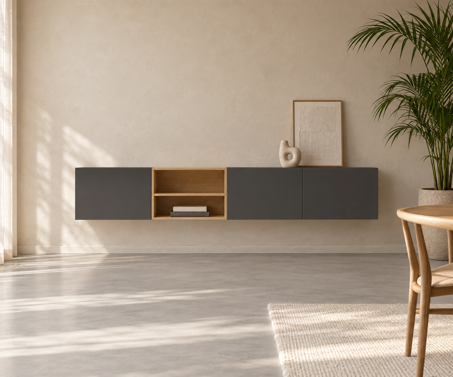 Livitalia Box 18 Wand Sideboard 240 cm – Matt Dunkelgrau + Eiche Hell Livitalia Box 18 Wand Sideboard 240 cm – Matt Dunkelgrau + Eiche Hell