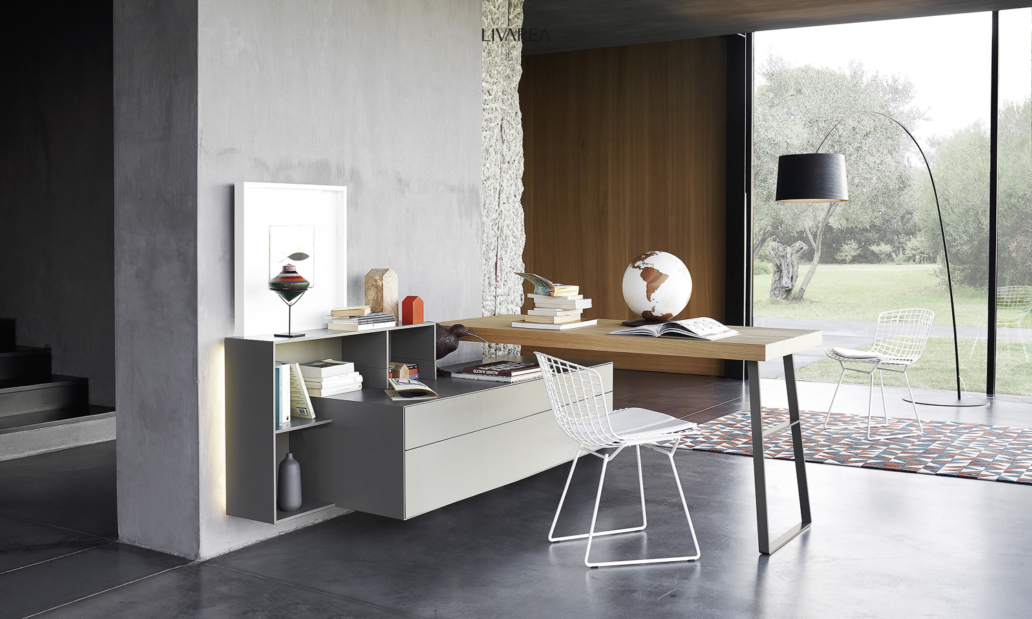 Commode design polyvalente avec bureau et étagère en bois Commode design polyvalente avec bureau et étagère en bois
