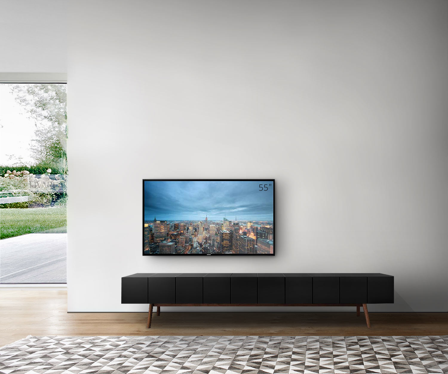 al2 MOS I KO 005 B Largeur 250 cm Corps noir Pieds en noyer