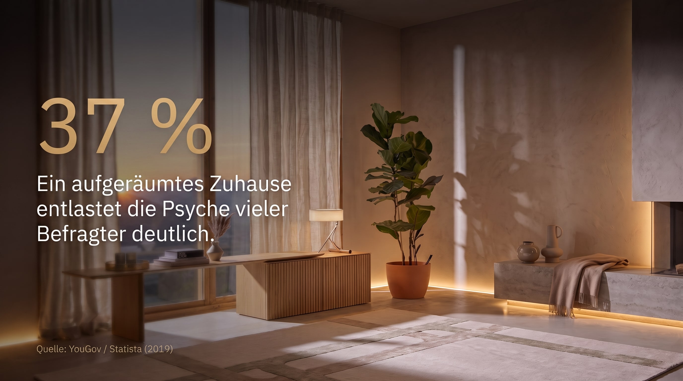 37 % &ndash; Ein aufger&auml;umtes Zuhause entlastet die Psyche vieler Befragter deutlich.