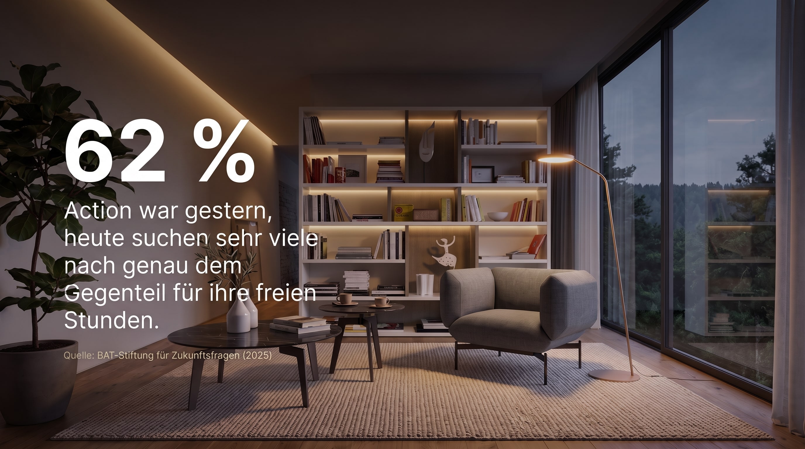 62 % &ndash; L'action, c'&eacute;tait hier ; aujourd'hui, beaucoup recherchent exactement le contraire pour leurs heures libres.